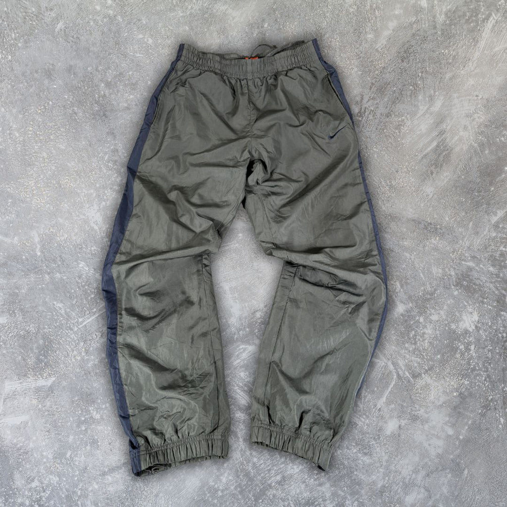 Vintage Y2K Nike Track Pants Size M Grey Navy Detail Straight Leg Classic Windbreaker