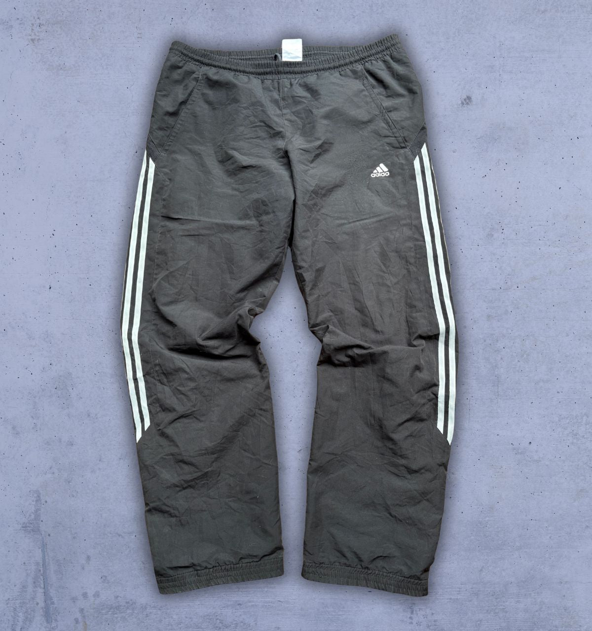 Vintage Y2K Adidas Track Pants Men’s L Black White Logo 3-Stripes Wide Leg