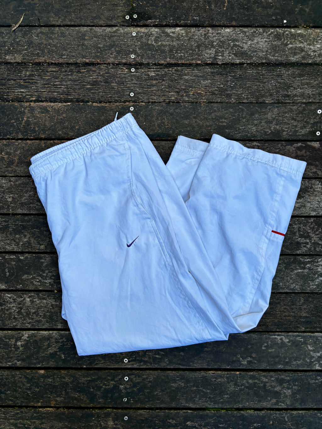 White Y2K Nike Track Pants Size L Wide Leg