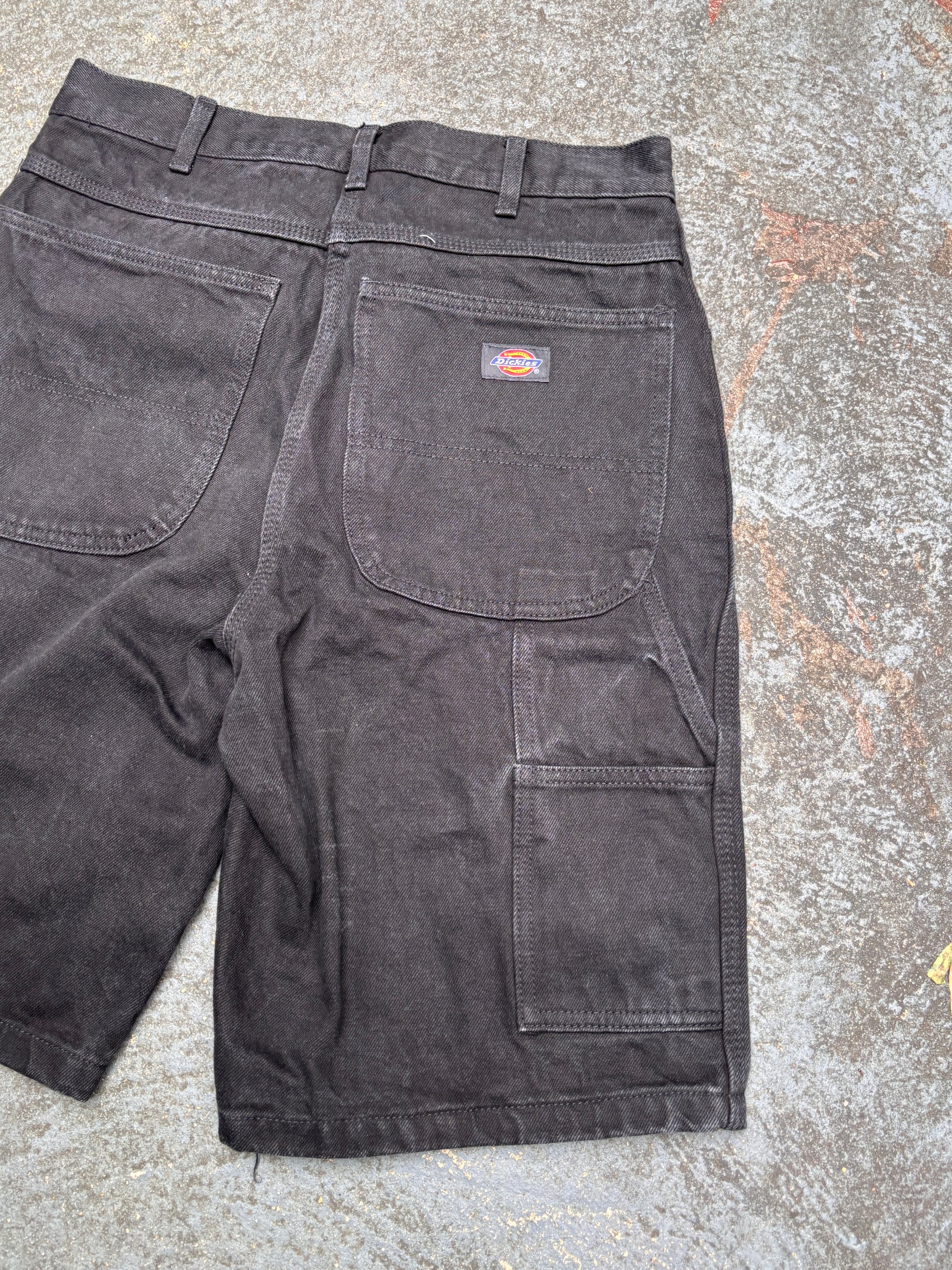 Dickies Carpenter Denim Shorts Size 30 Black Jeans Wide Leg Pocket Logo
