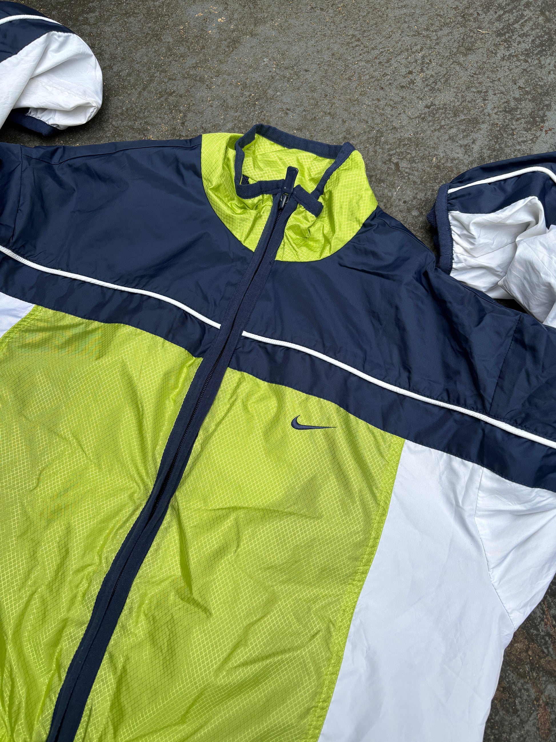 Vintage 90s Y2K Nike Tracksuit Set Sz S Blue Green Spell Out Jacket White Pants
