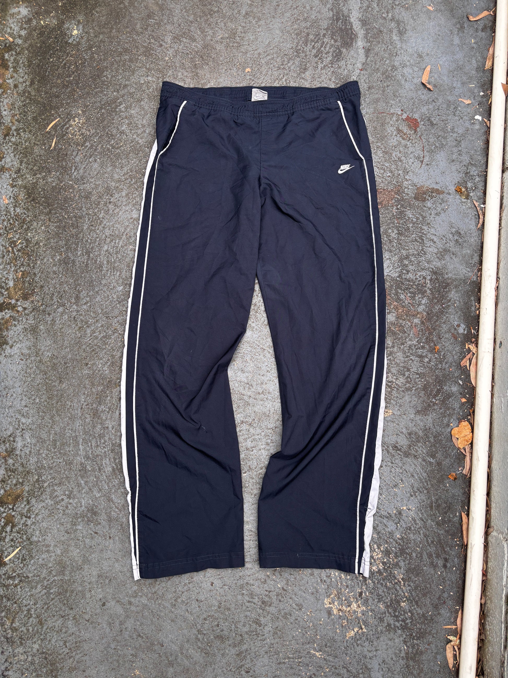 Vintage Y2K Nike Track Pants Size S Navy White Detail Straight Leg Classic Windbreakers