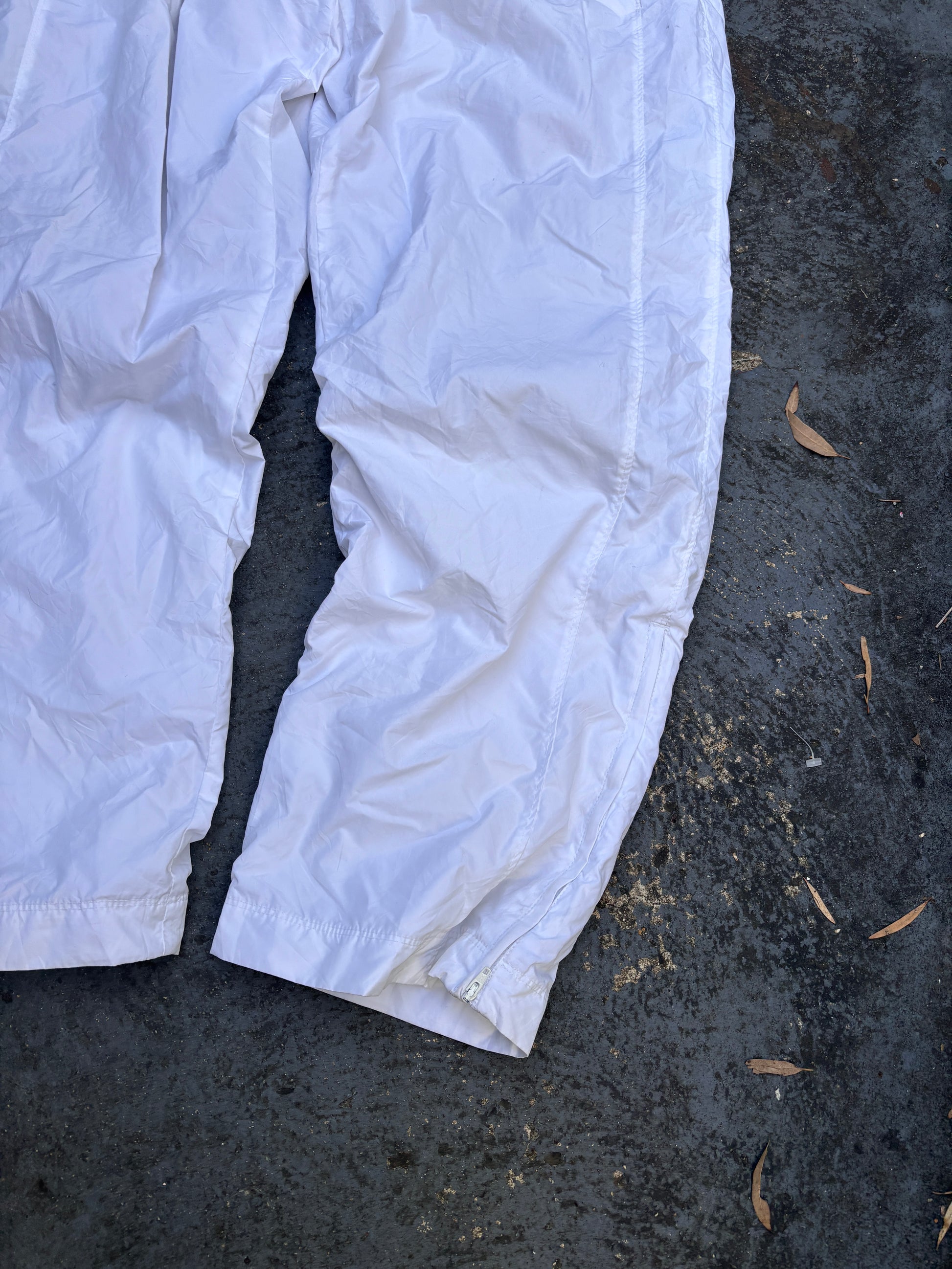 Vintage Y2K Nike Track Pants Size L White Blue Swoosh Classic Nylon Windbreakers