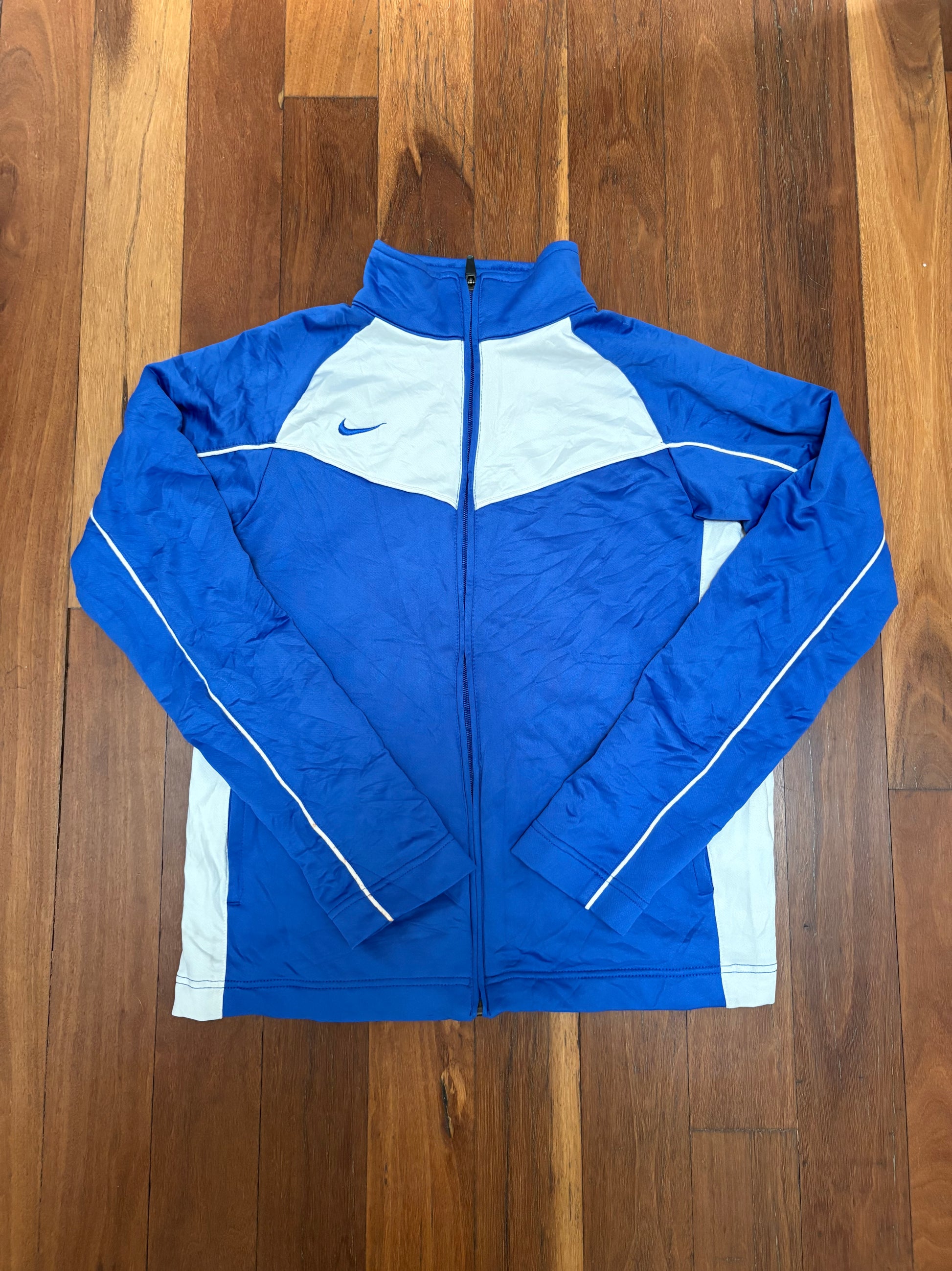 Vintage Y2K Nike Jacket Size M Blue White Detail Piping Satin Style Full Zip