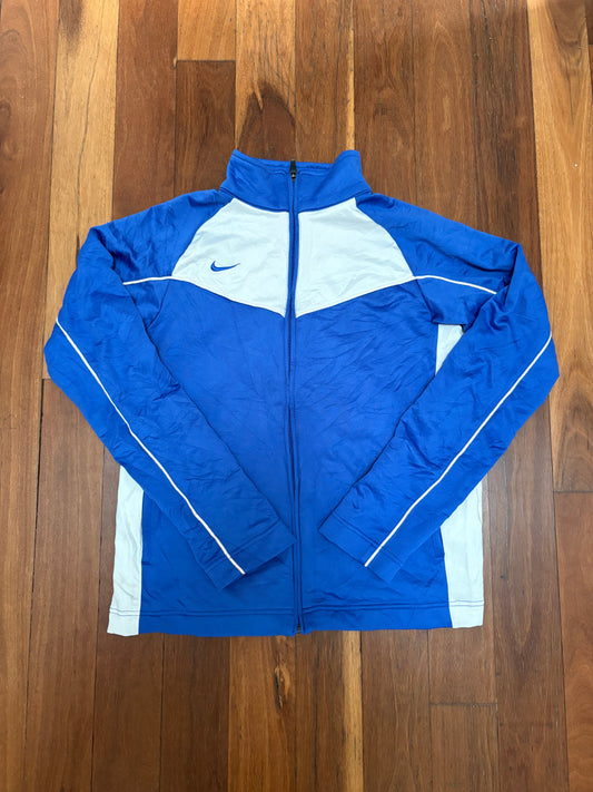 Vintage Y2K Nike Jacket Size M Blue White Detail Piping Satin Style Full Zip