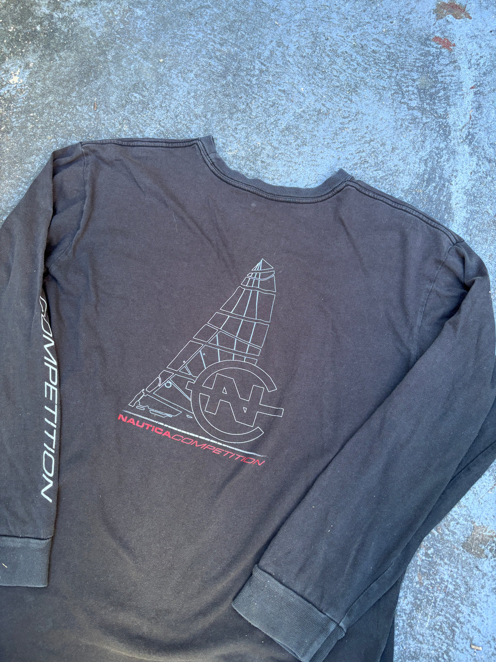 Nautica Competition Long Sleeve T-Shirt Men’s L Black Yacht Graphic Spell Out Logo