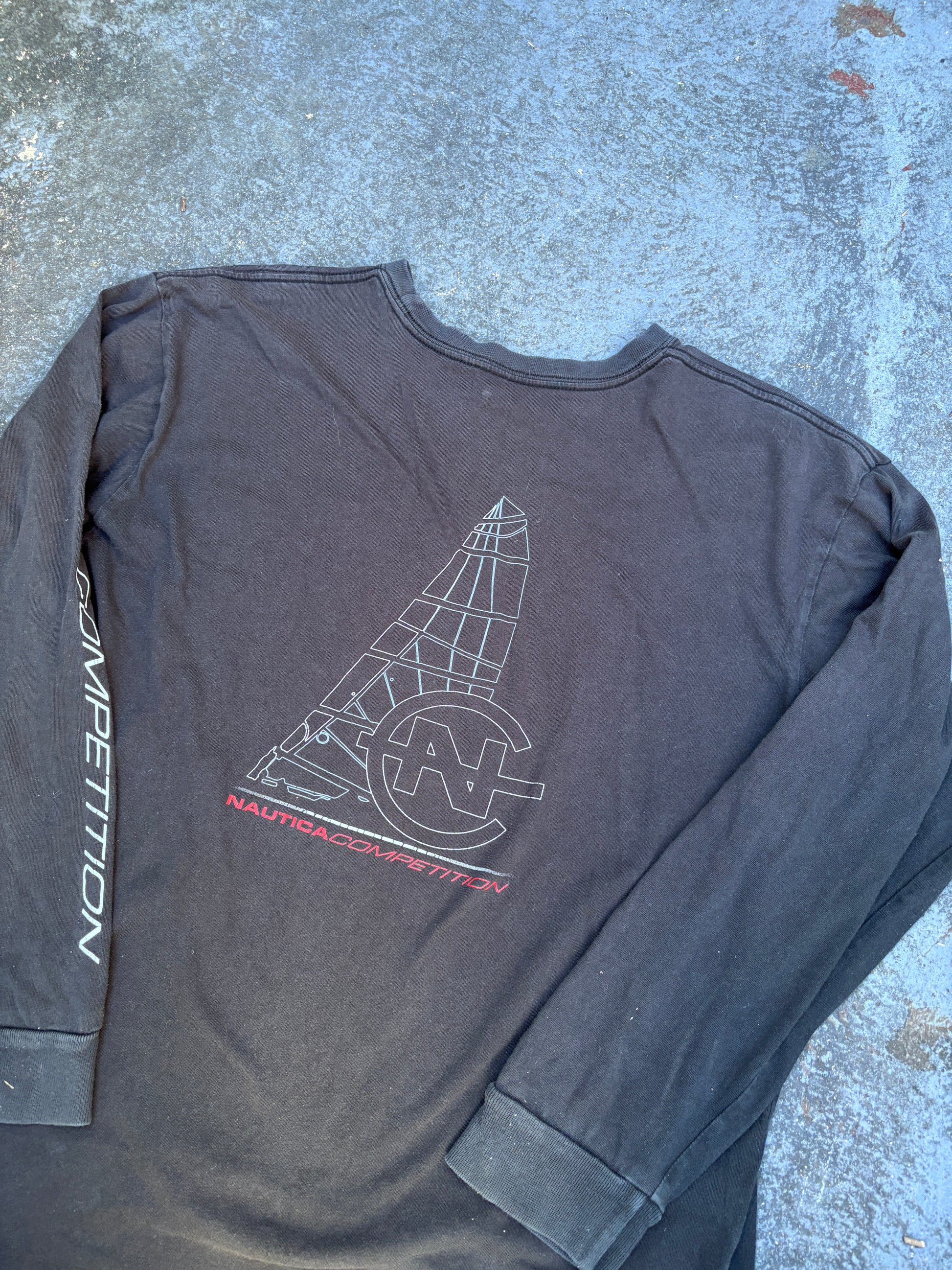 Nautica Competition Long Sleeve T-Shirt Men’s L Black Yacht Graphic Spell Out Logo