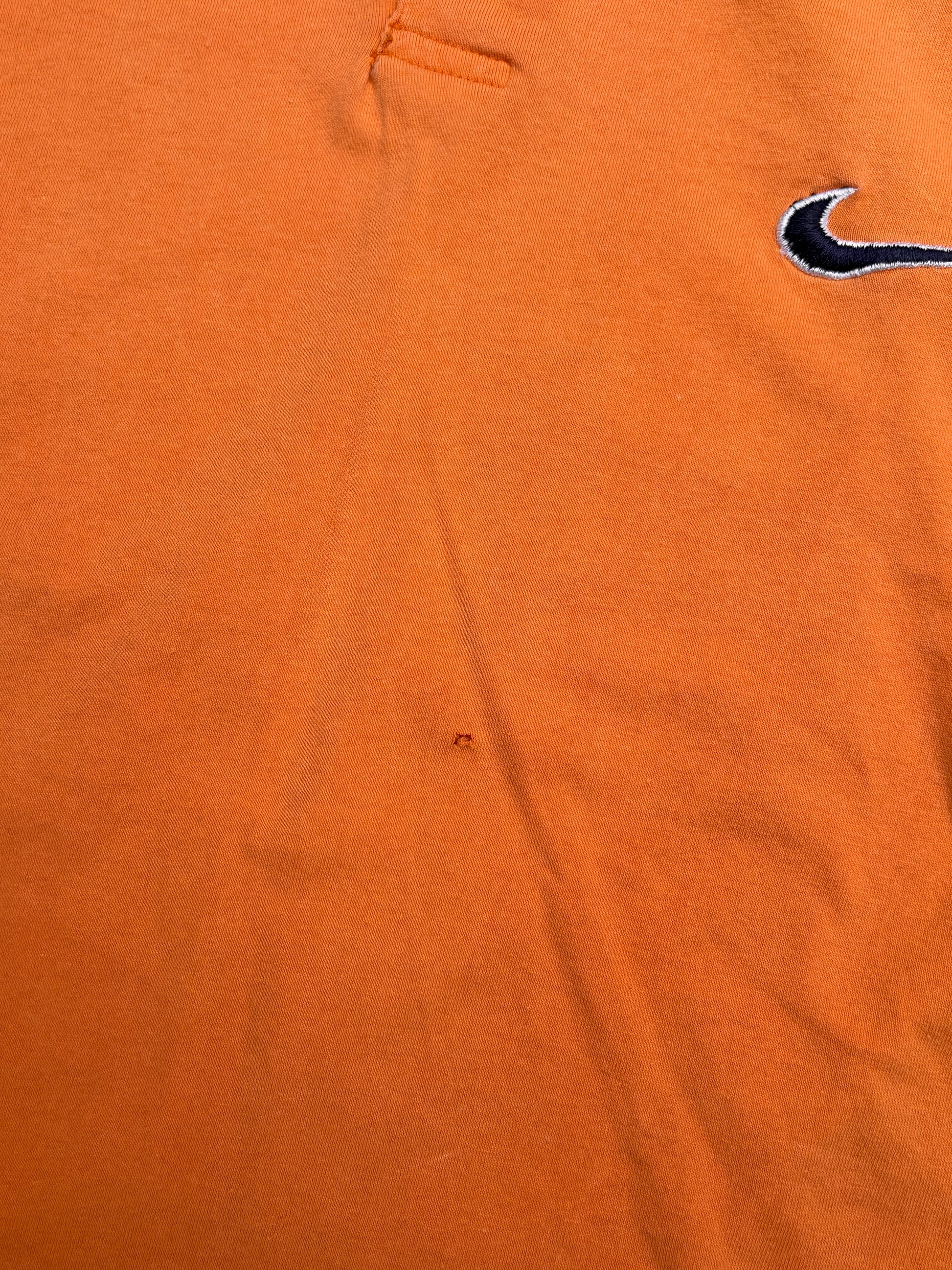 Vintage 90s Nike Polo Shirt Size M Orange Navy Chest Swoosh Made in USA