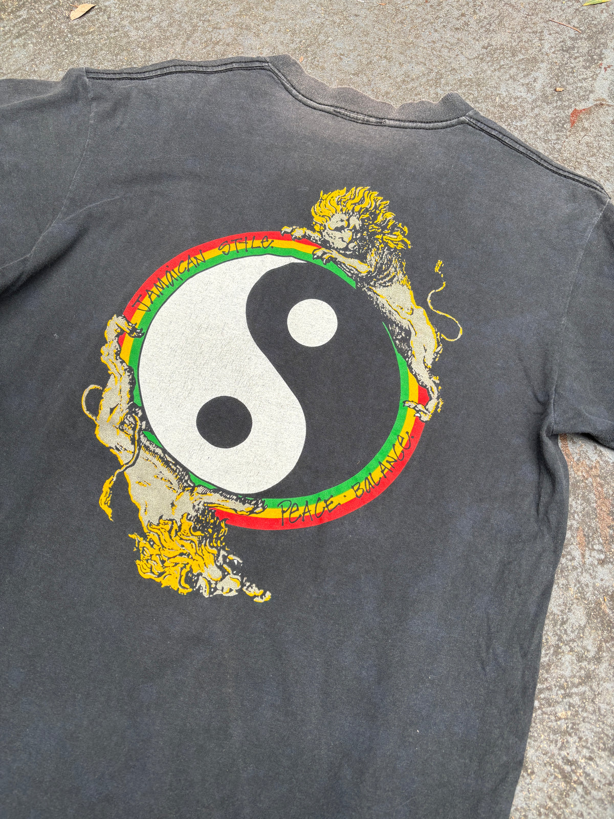 Vintage 90s Jamaica Style Single Stitch T-shirt Size L Black Rasta Logo USA Made