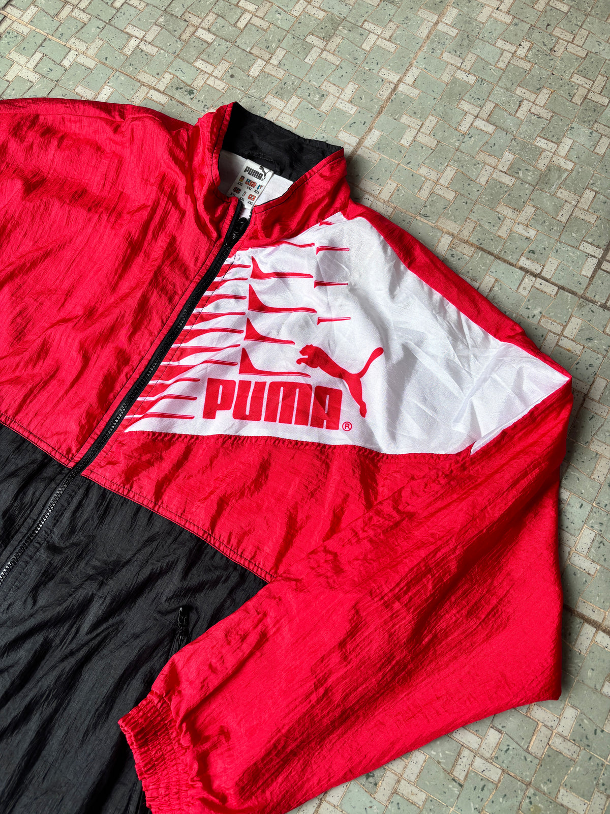 Vintage 80s PUMA Jacket Size XXL Red Spell Out Logo Nylon Windbreaker