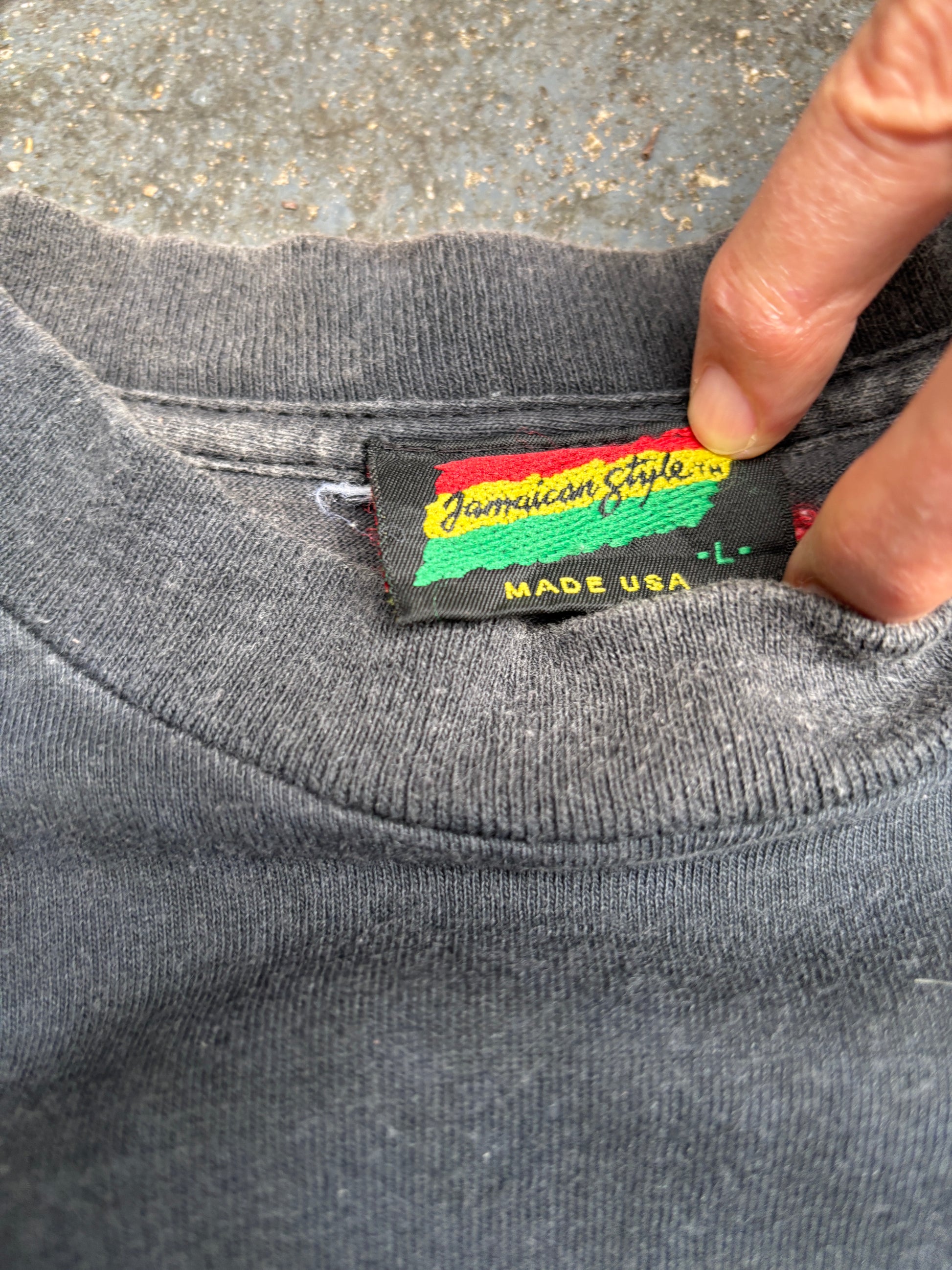 Vintage 90s Jamaica Style Single Stitch T-shirt Size L Black Rasta Logo USA Made