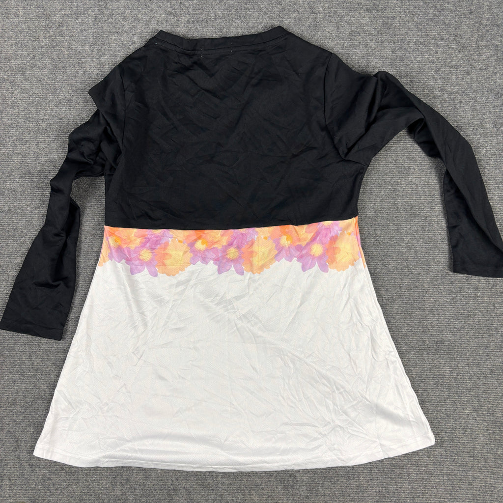 FILA tennis dress women's medium black white floral colour block long sleeve