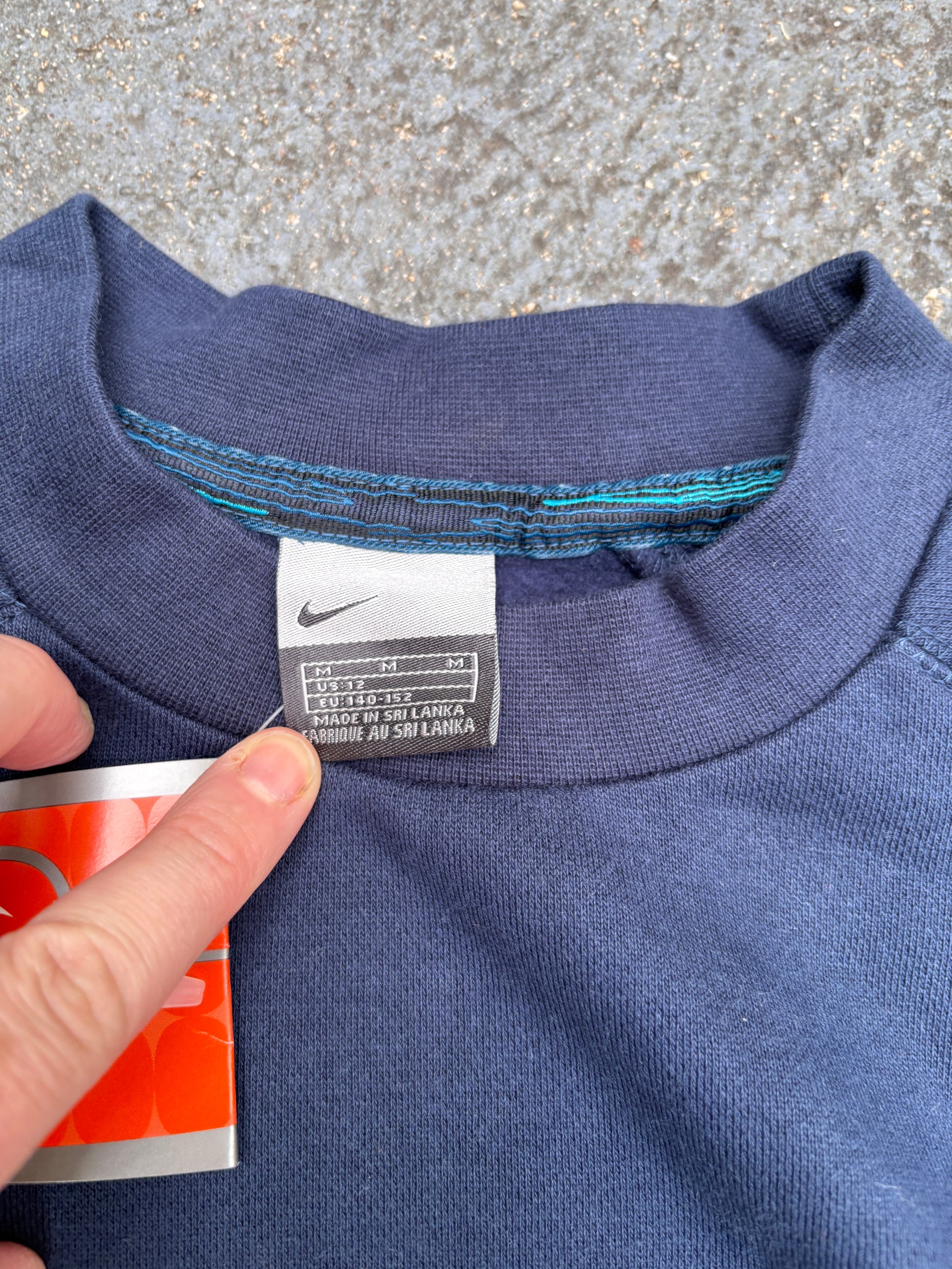 Vintage Nike Jumper Unisex Size S Navy Script Spell Out Sweatshirt NWT Rare Deadstock
