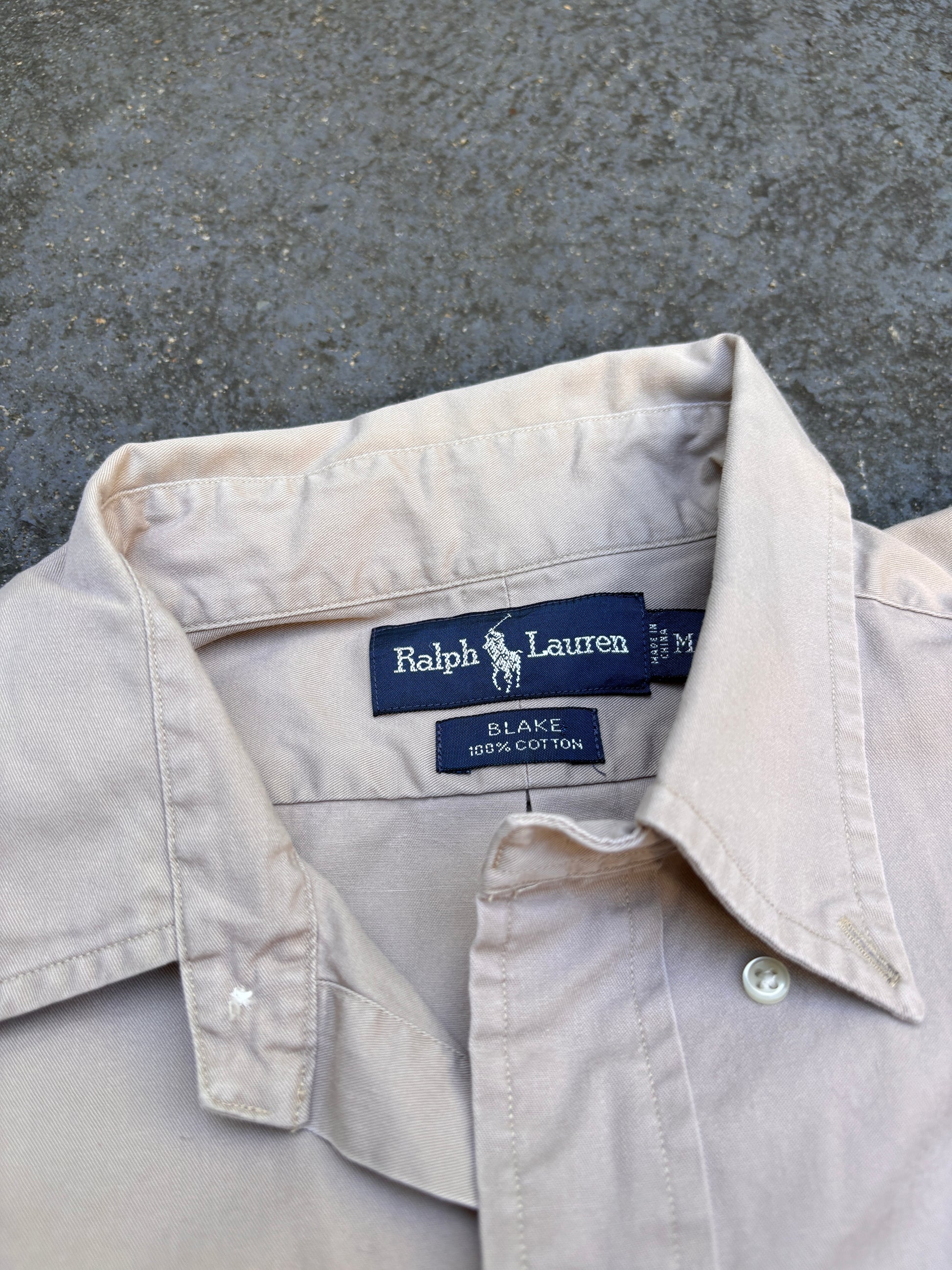 Vintage 90s Ralph Lauren Shirt Size M Brown Khaki Navy Pony Blake Cotton