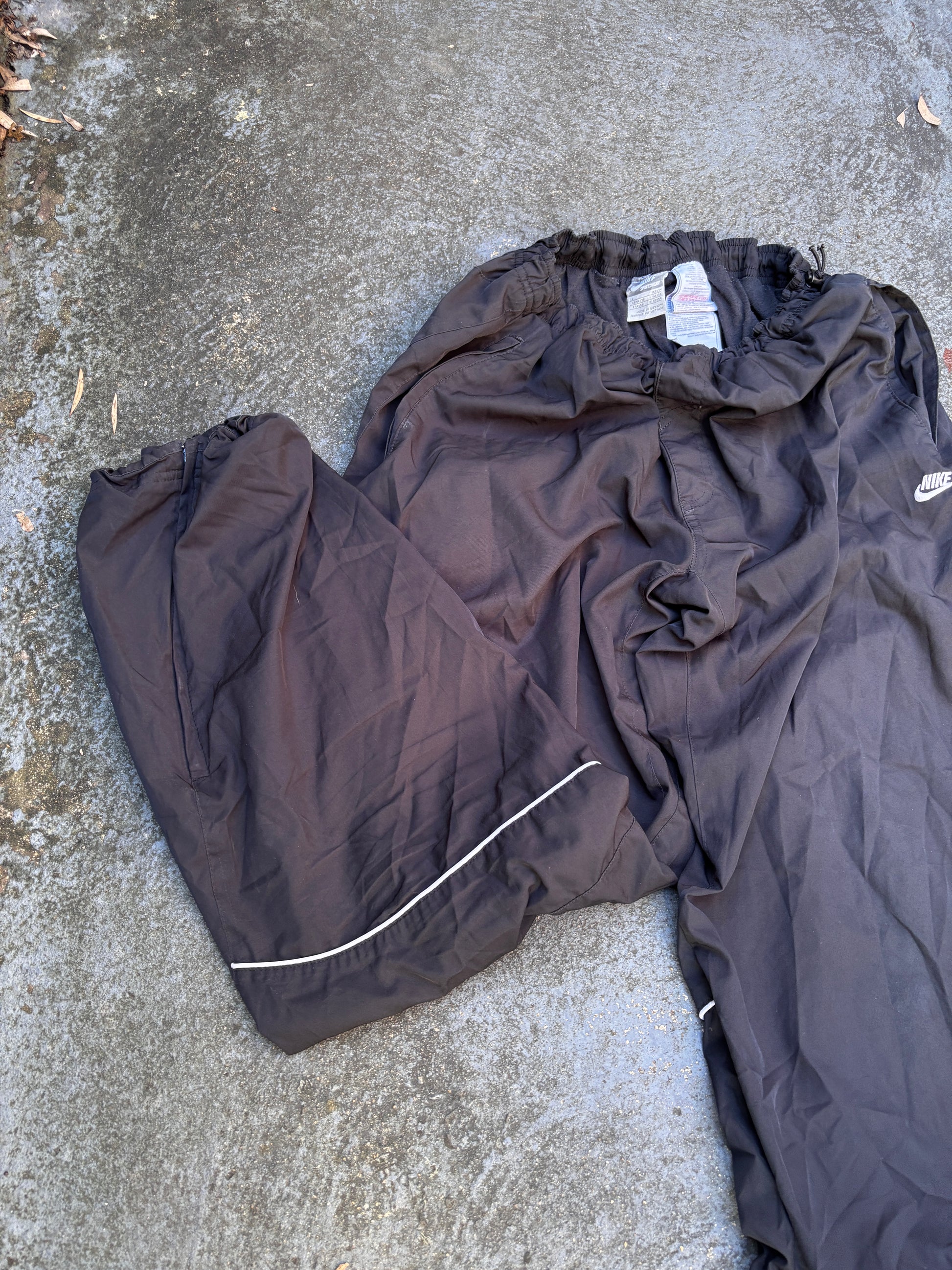 Vintage Y2K Nike Track Pants Sz L Black White Spell Out Logo Bungee Windbreakers