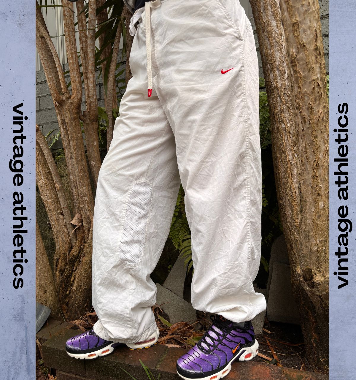Vintage Y2K Nike Cortez 72 Track Pants Size XL White Red Detail Wide Leg Bungee Ankle