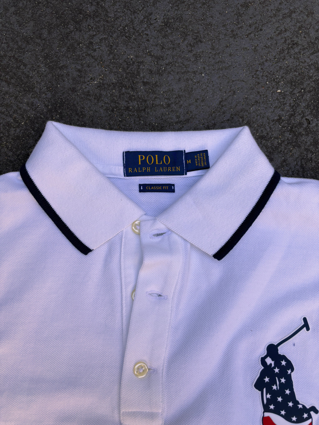 Polo Ralph Lauren Polo Shirt Size M White Large Pony USA Flag Colours Cotton