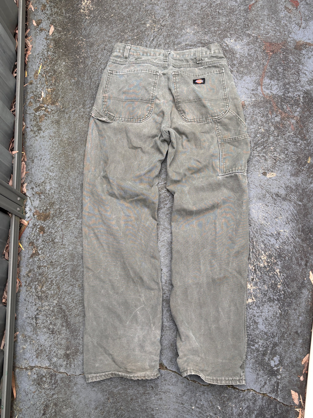 Dickies Carpenter Jeans Size 30 Khaki Olive Green Wide Leg Denim Pocket Logo