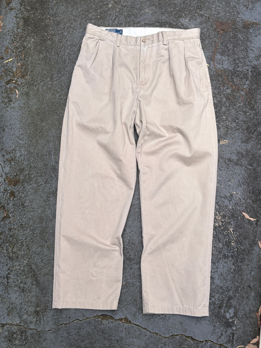 Vintage 90s Polo Ralph Lauren Chino Pants Size 32 Khaki Wide Leg Ethan Pant Navy Pony