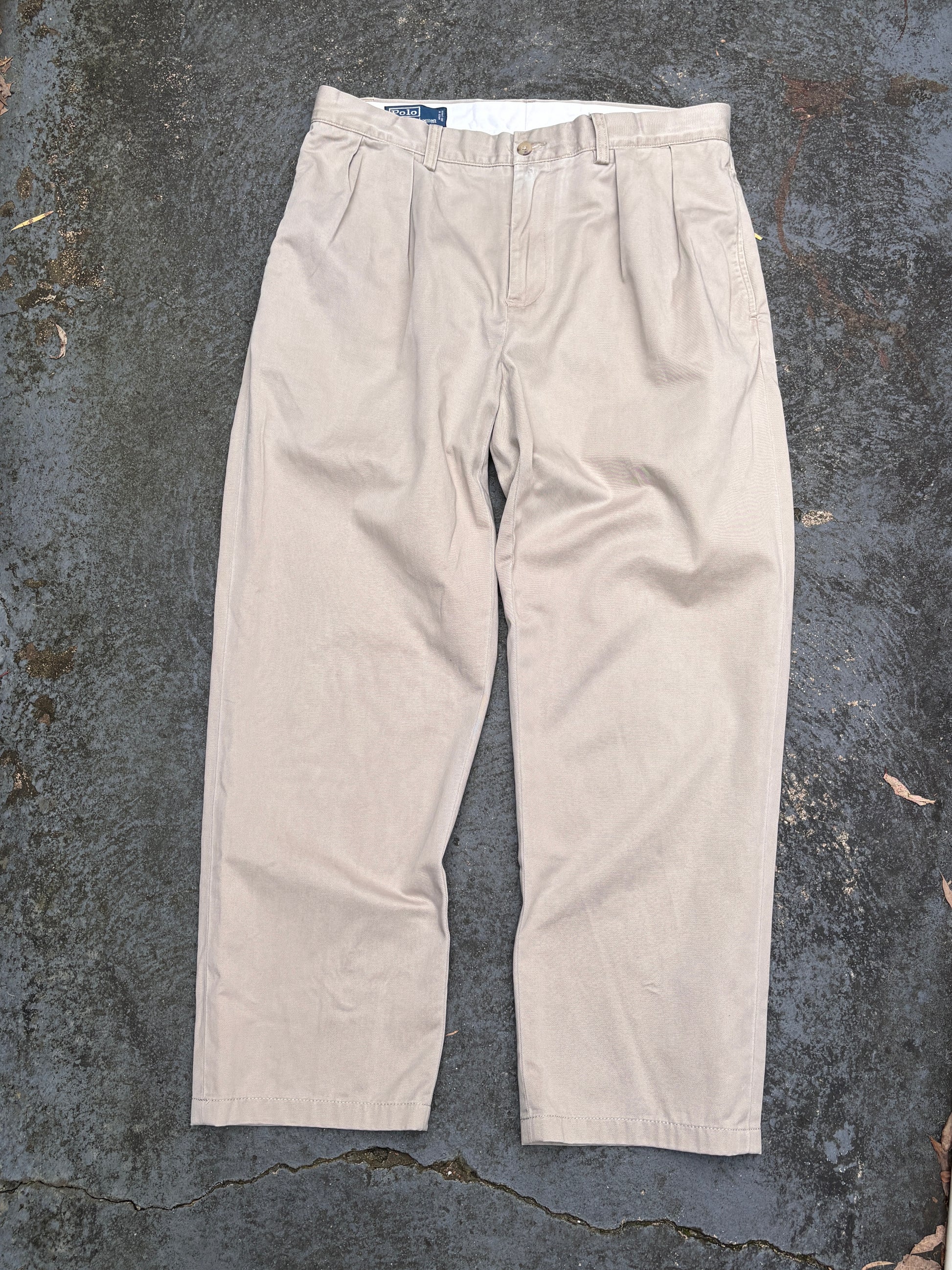 Vintage 90s Polo Ralph Lauren Chino Pants Size 32 Khaki Wide Leg Ethan Pant Navy Pony