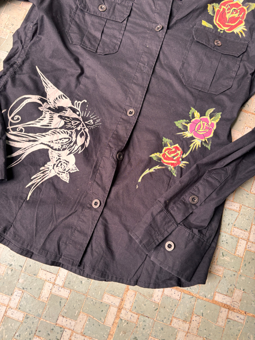 Ed Hardy Christian Audigier Epaulet Field Shirt Size S