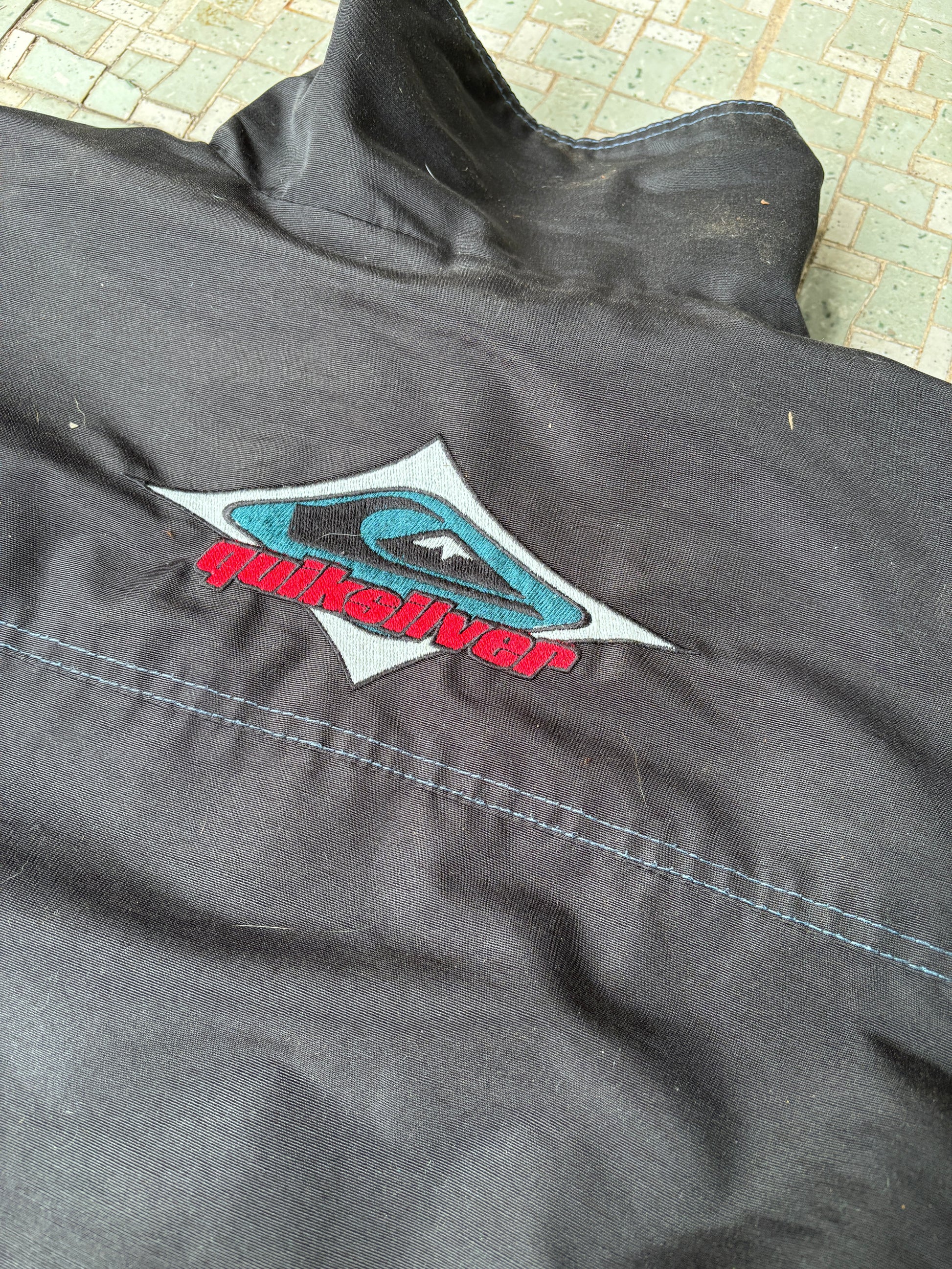 Vintage 90s Quiksilver Reversible Heavy Jacket Size XL Black Blue Corduroy Nylon