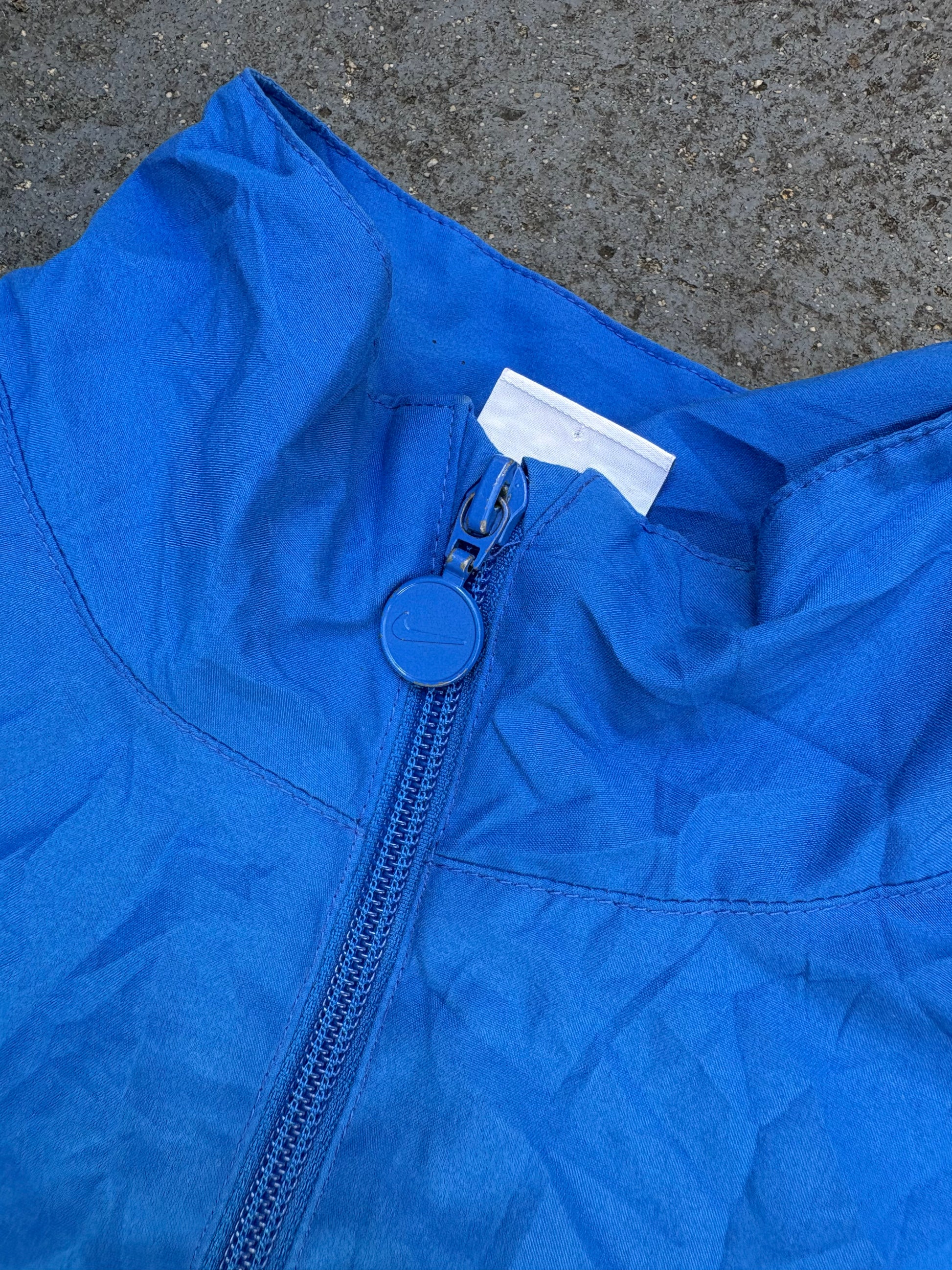Vintage Y2K Nike Jacket Size S Blue Two Tone White Swoosh Windbreaker Full Zip
