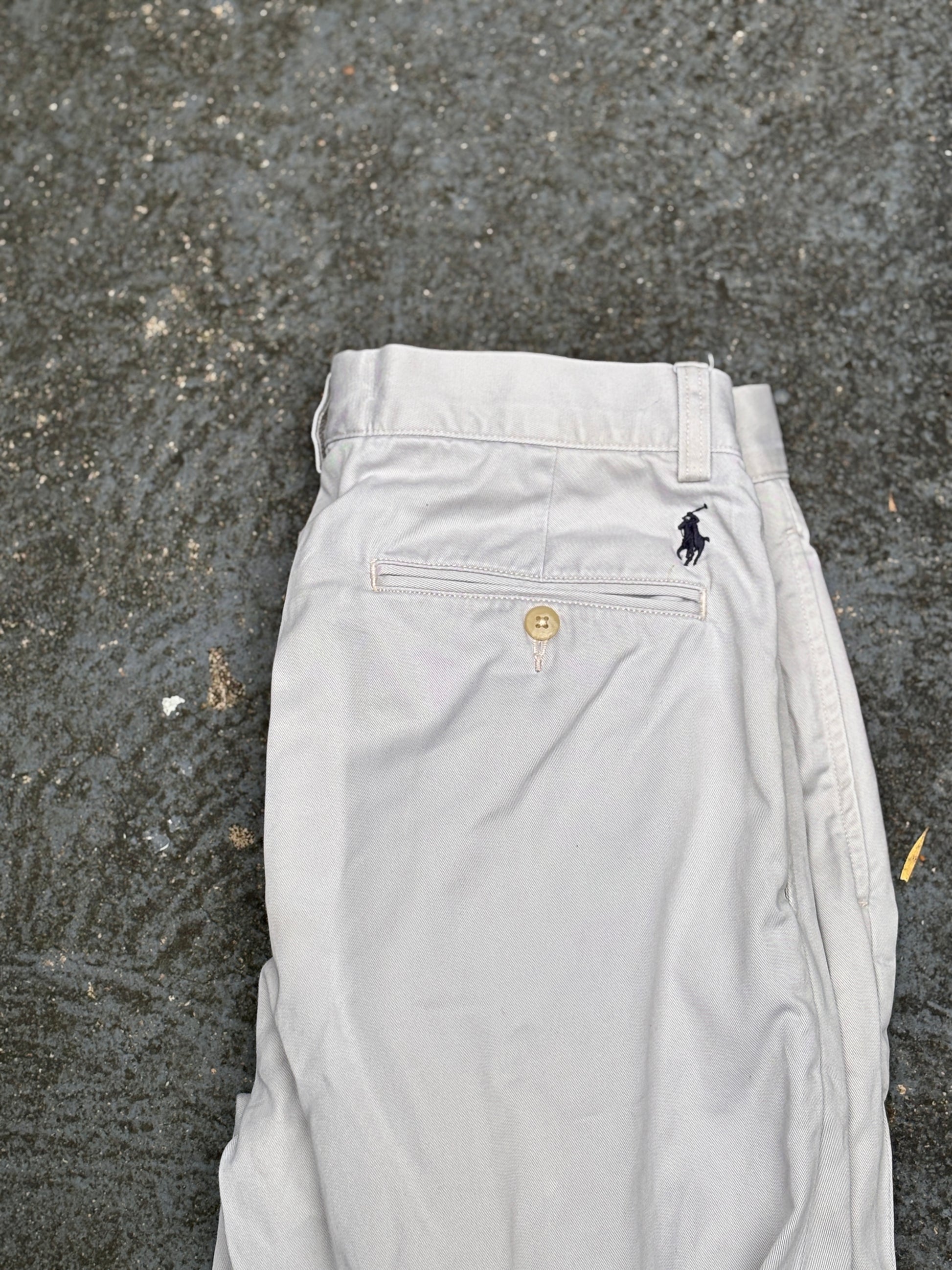 Vintage 90s Polo Ralph Lauren Chino Pants Size 32 Grey Wide Leg Ethan Pant Navy Pony