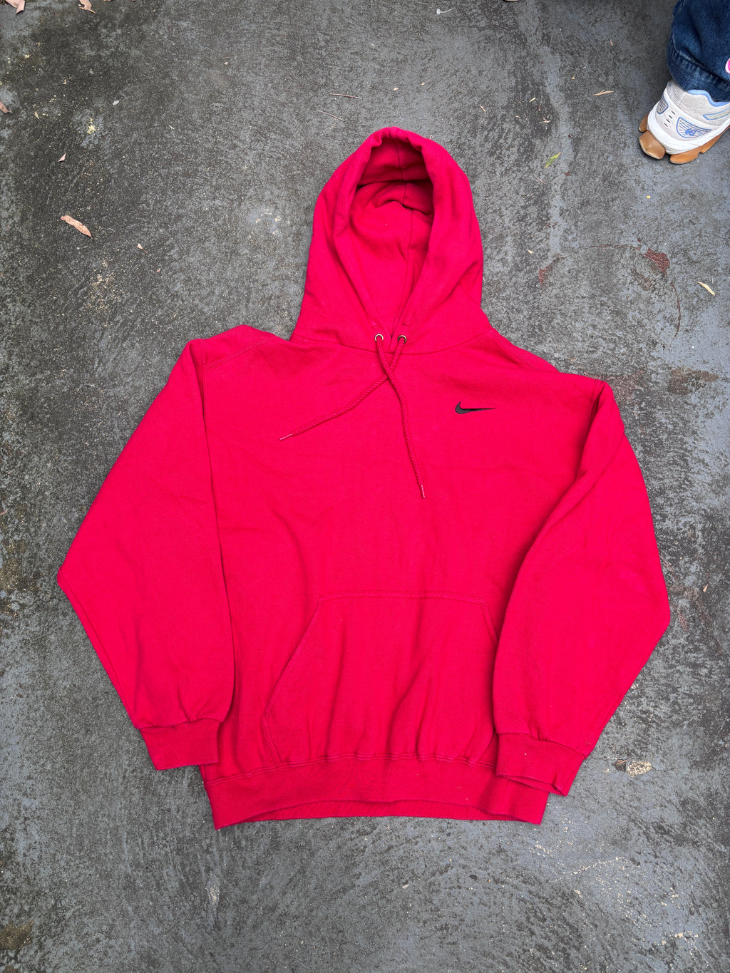 Vintage 90s Nike Hoodie Size S Red Black Chest Swoosh Kangaroo Pouch
