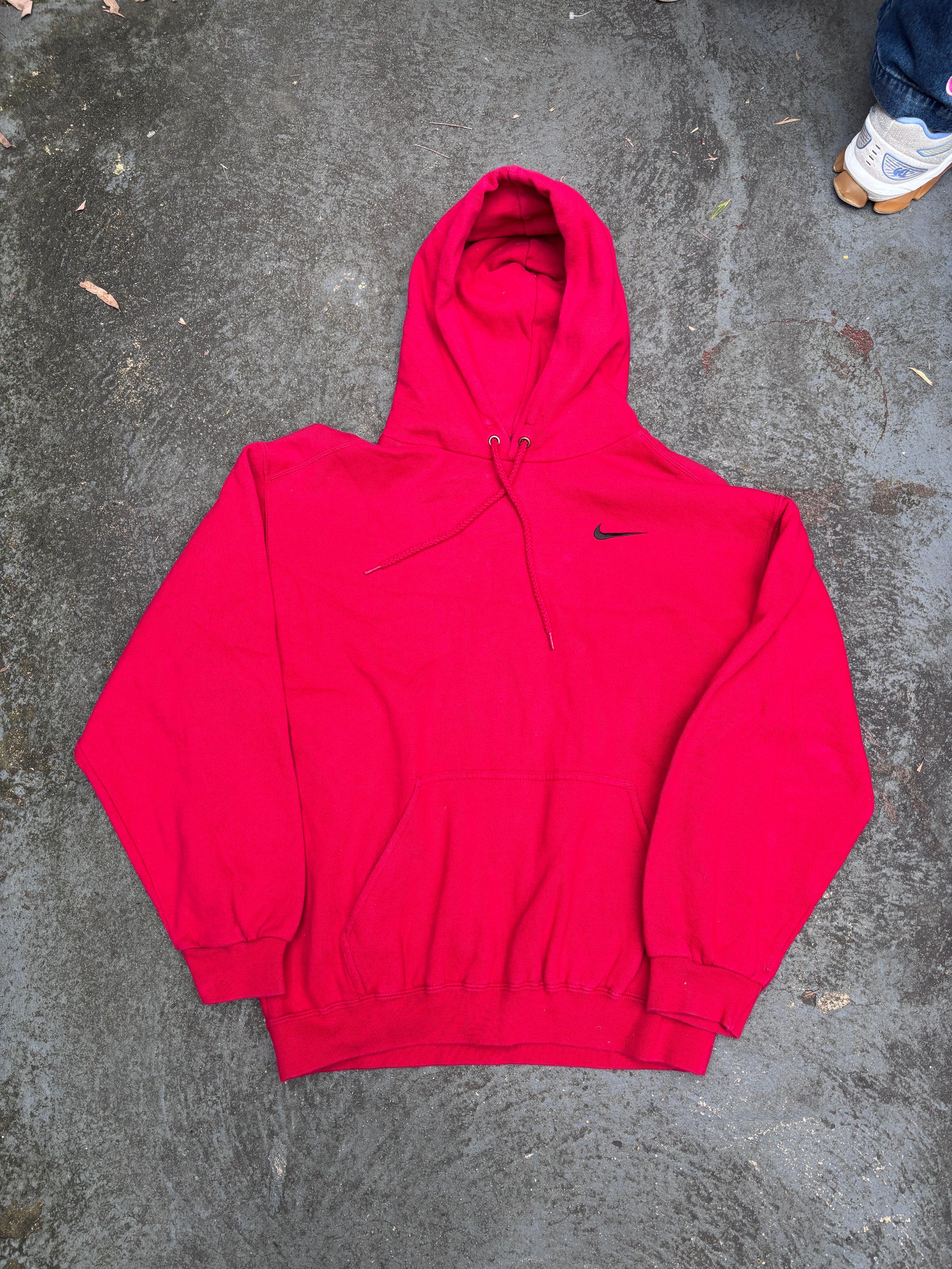 Vintage 90s Nike Hoodie Size S Red Black Chest Swoosh Kangaroo Pouch