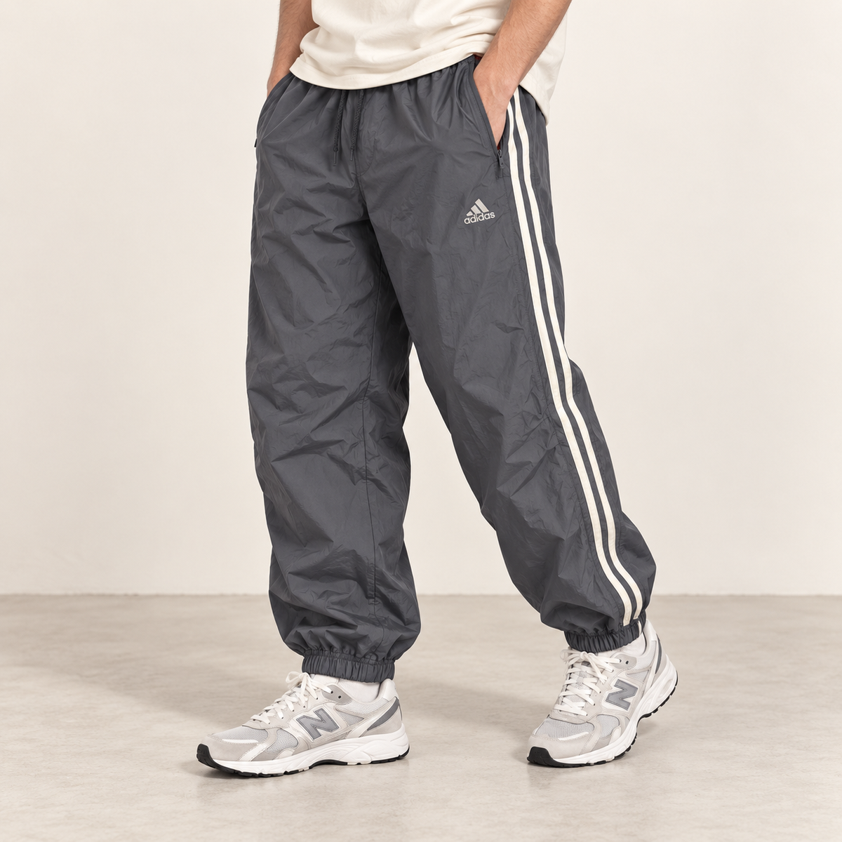 Vintage Adidas Baggy Track Pants Men’s Small Grey y2k Cuffed Joggers