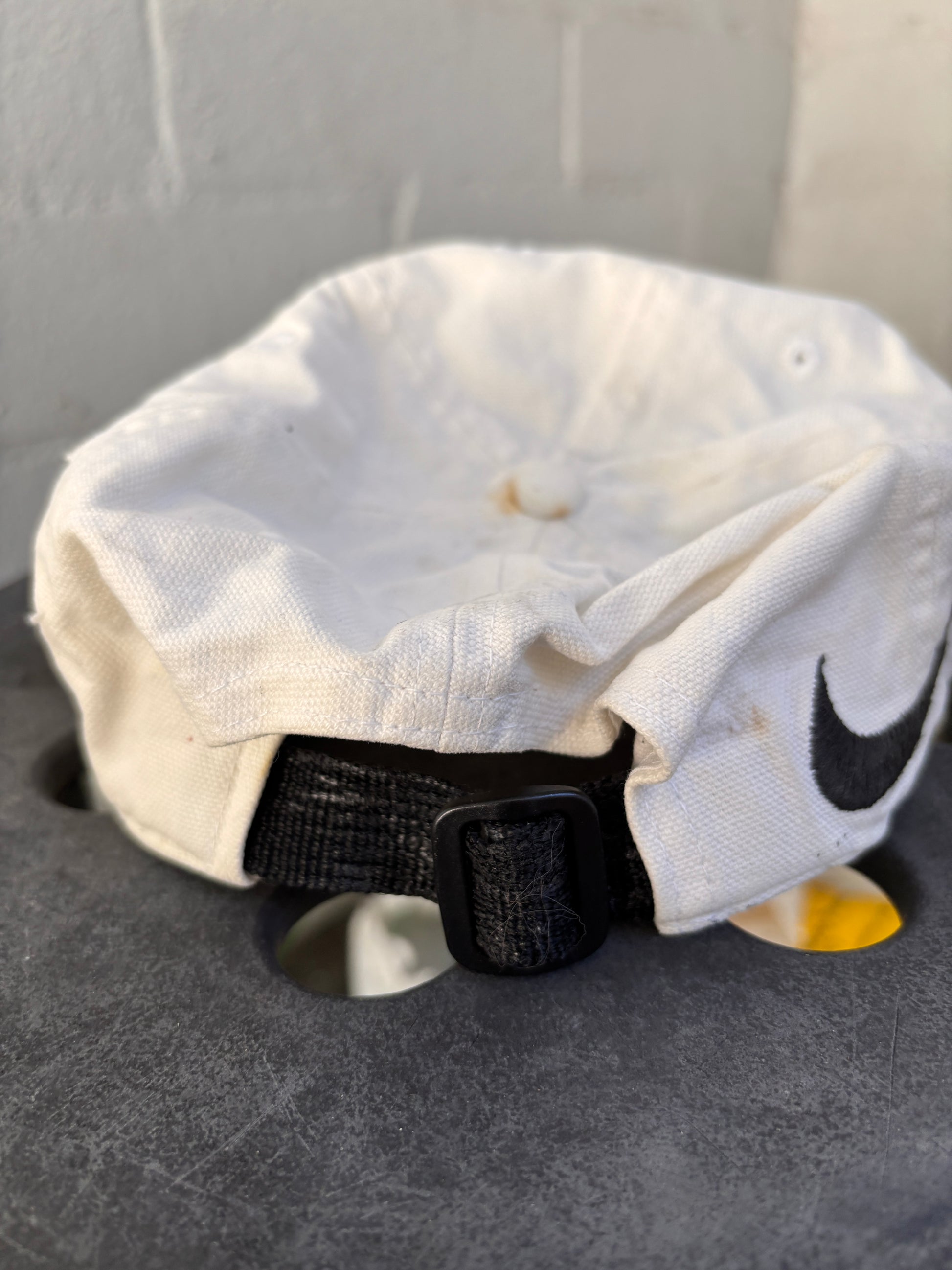 Vintage 90s Nike Hat OSFM White Embroidered Swoosh Adjustable Back