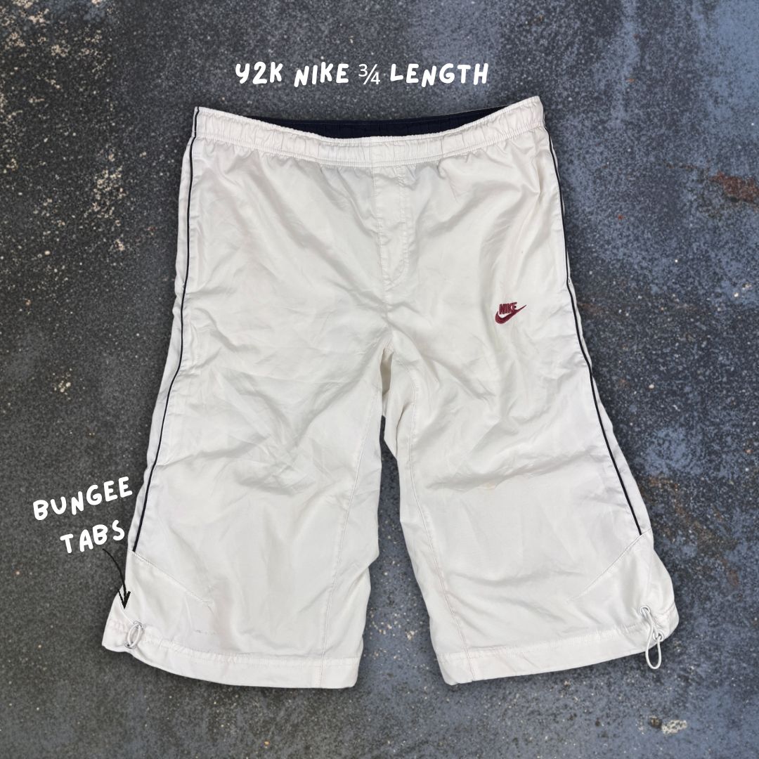 Vintage Y2K Nike 3/4 Track Pants Men’s M White Black Piping Bungee Hem Summer Windbreakers