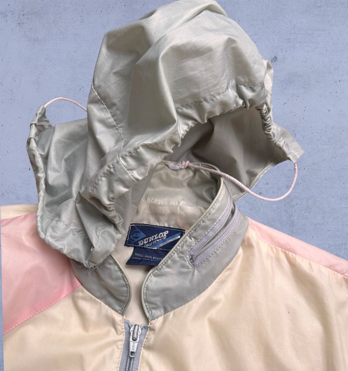 Vintage 80s Dunlop Jacket Women’s M Multi Pastel Nylon Windbreaker w Hood