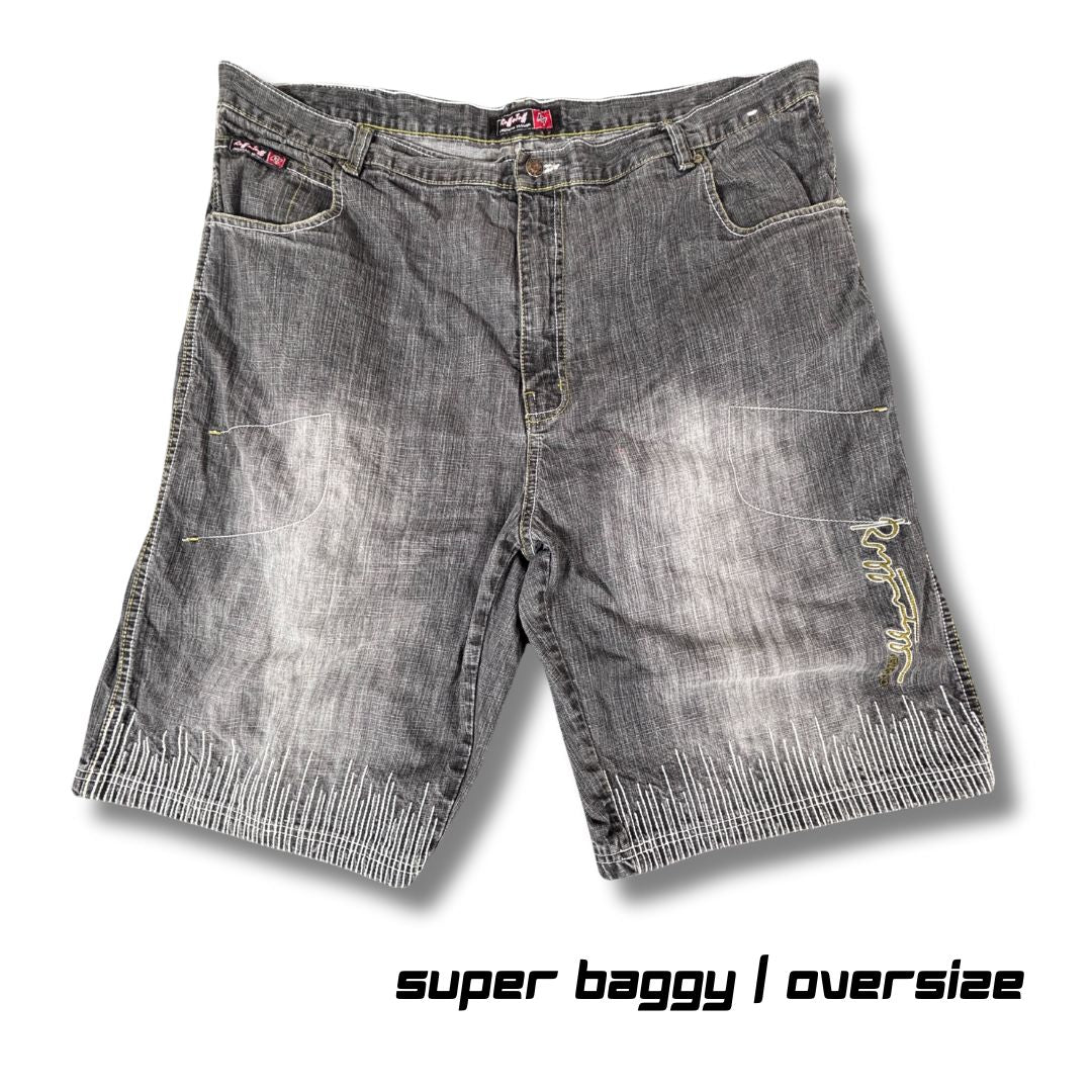 Vintage 90s Ruff N Tuff Denim Shorts Men’s 42 Grey Wide Leg Hip Hop Baggy Embroidered