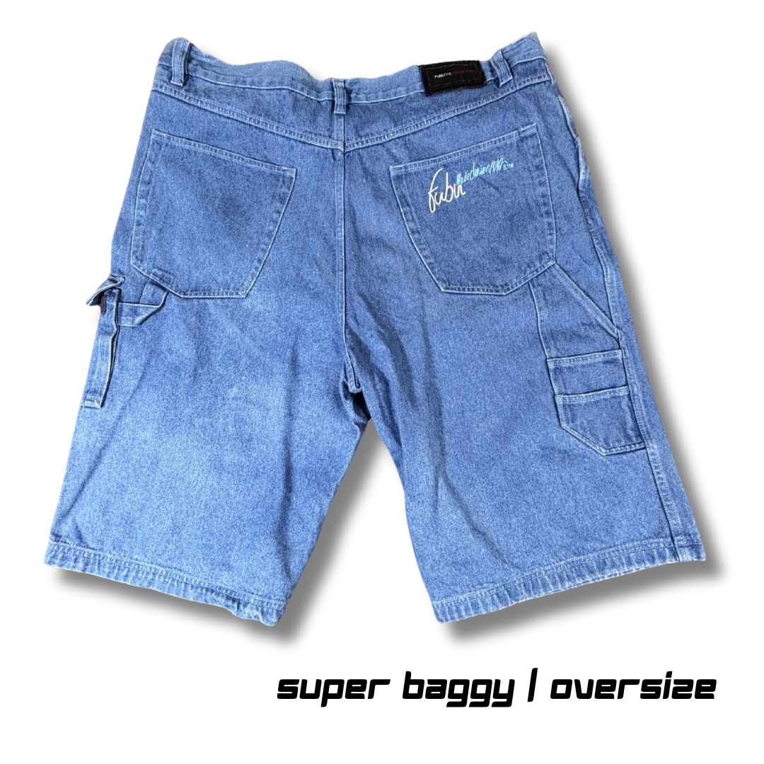 Vintage FUBU Carpenter Cargo Denim Shorts Men’s 46 Mid-Wash Super Baggy Hip Hop