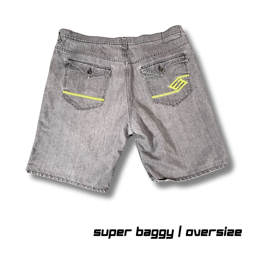 Vintage Enyce Denim Shorts Men’s 48 Grey Super Baggy Embroidered Hip Hop Jorts