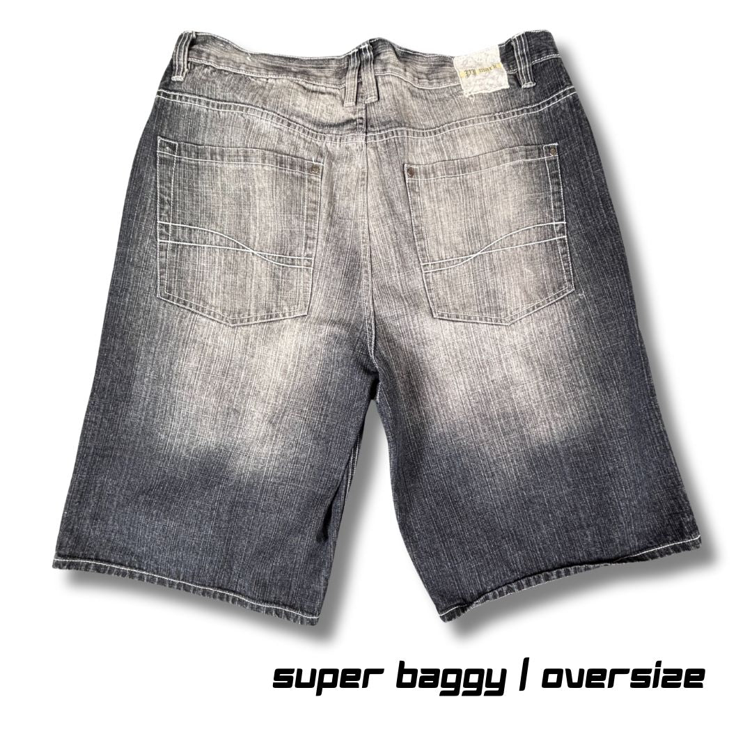 Vintage PJ Mark Denim Shorts Men’s 42 Grey/Black Baggy Wide Leg Faded Wash Jorts
