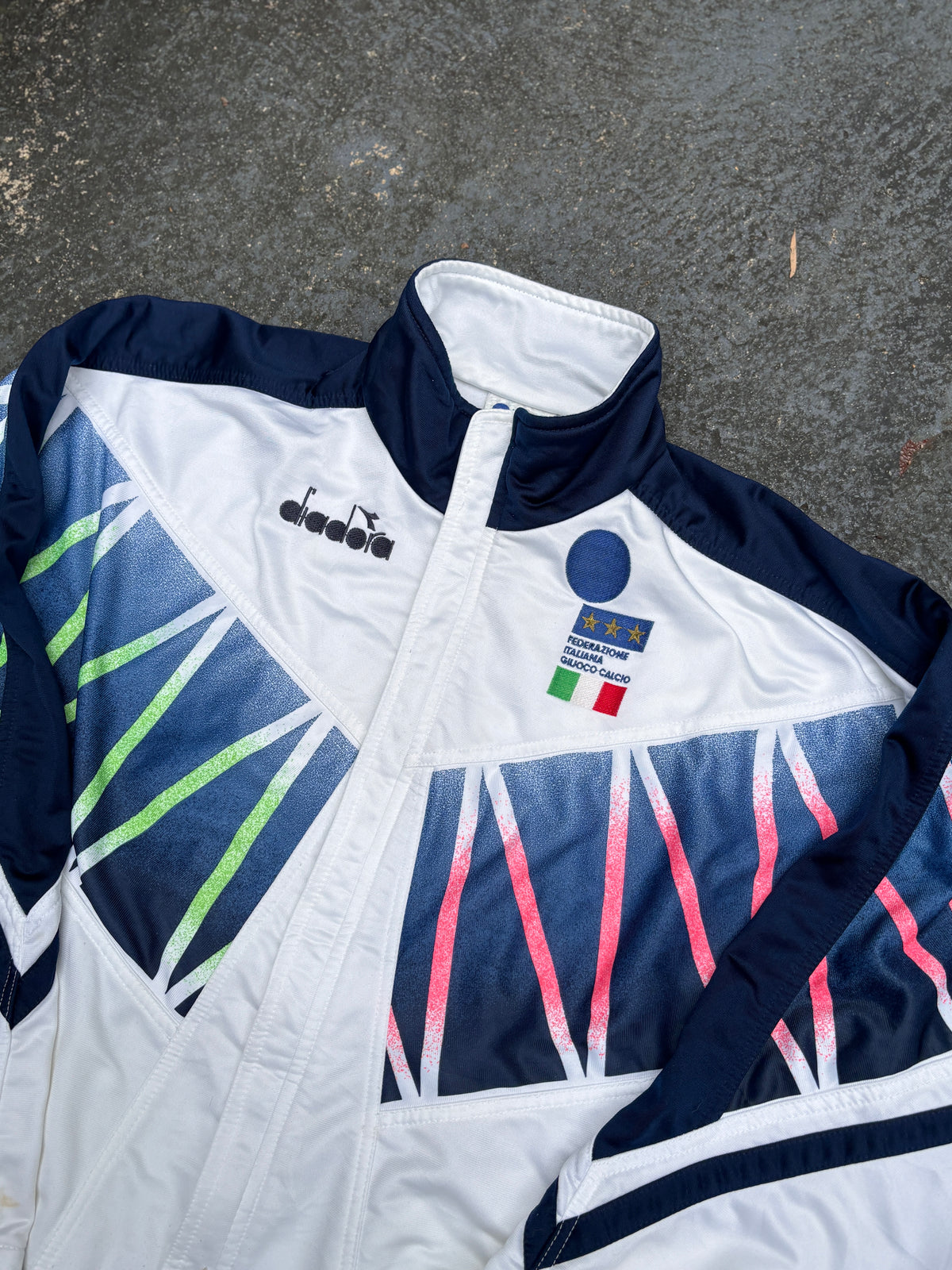 Vintage 1994 Diadora Italia Football Jacket Size M White Italy World Cup Zip Up