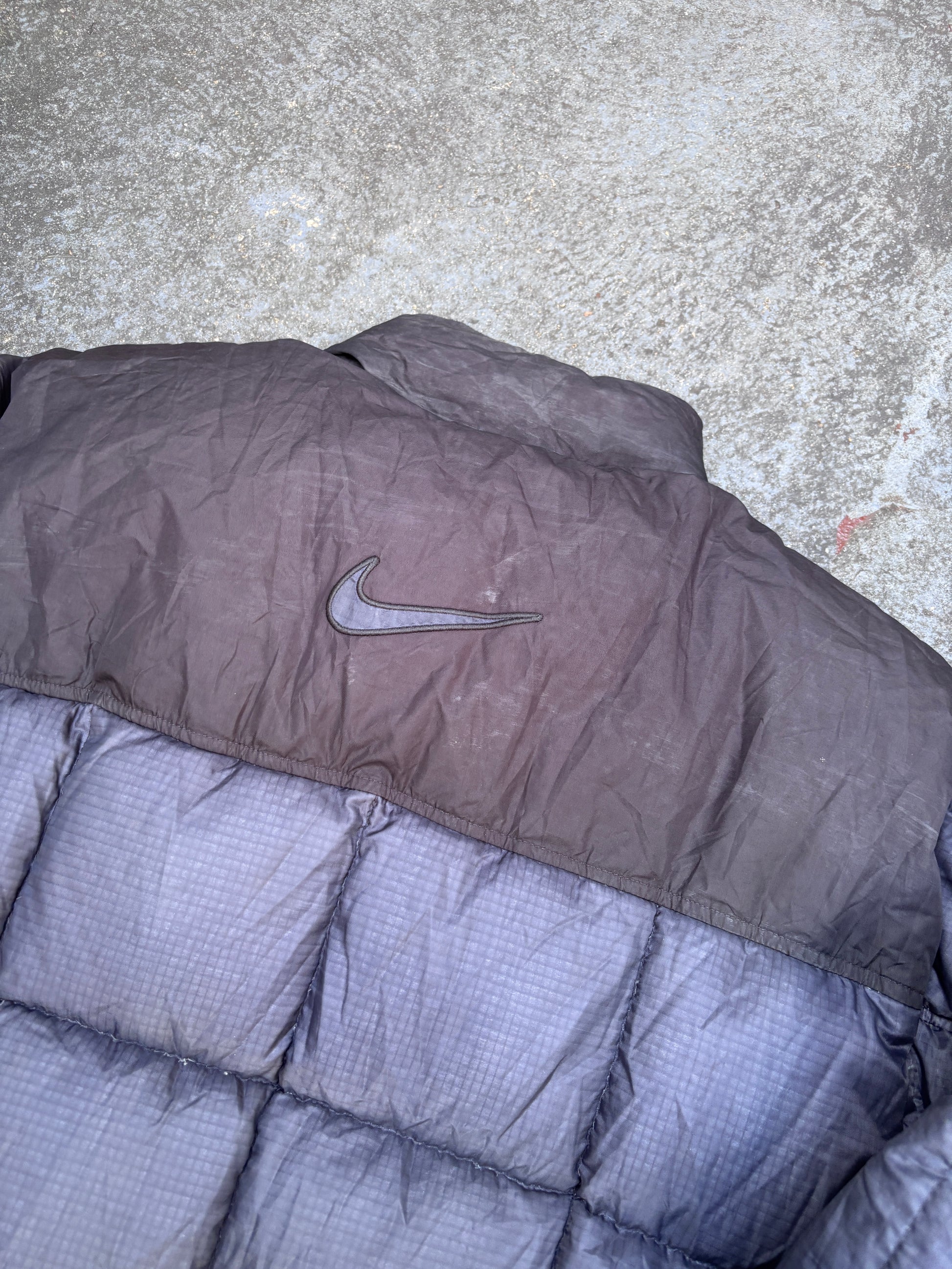 Vintage 90s Nike Down Puffer Jacket Size L Oversized Black Navy Swoosh Full Zip