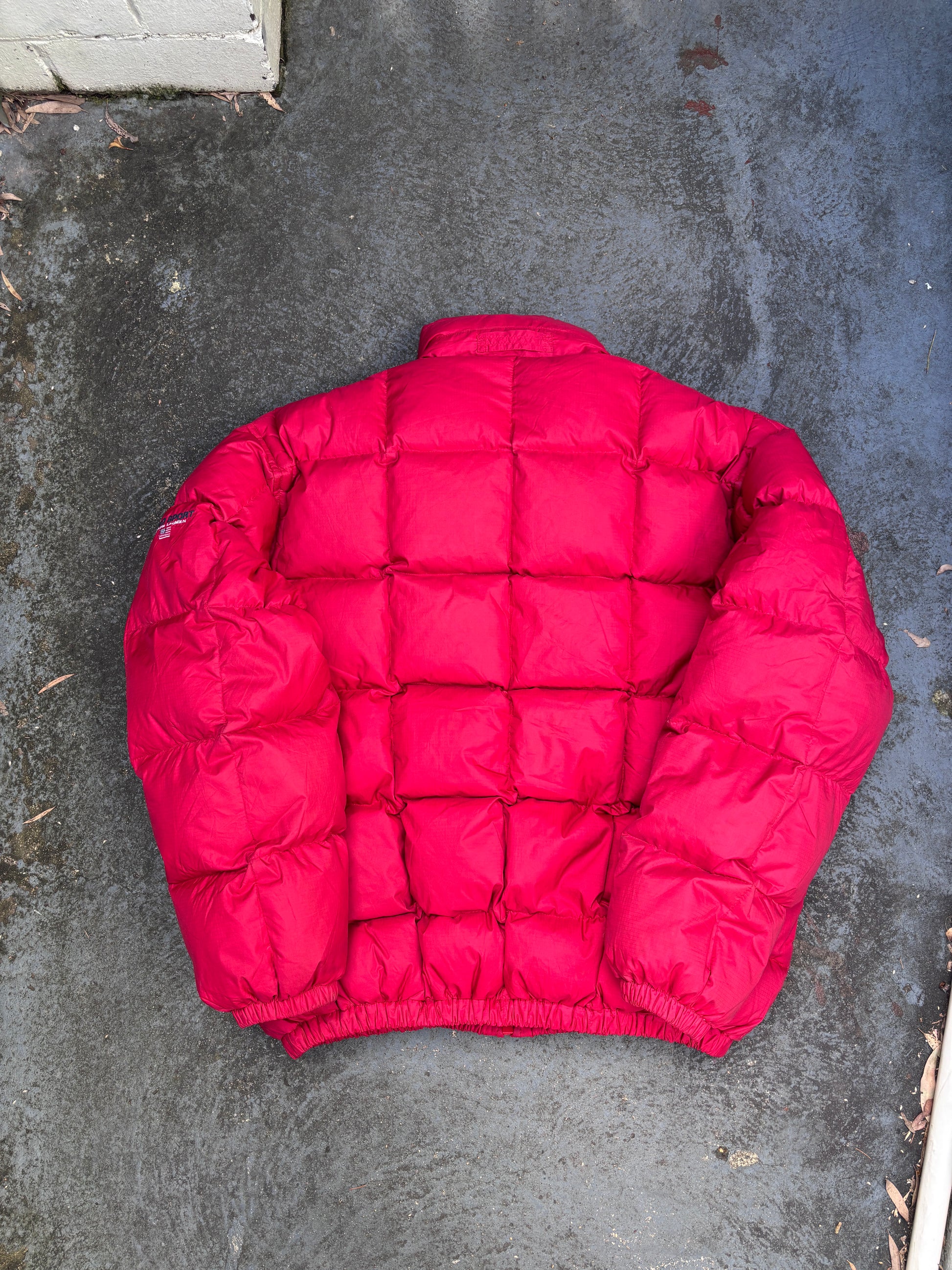 Vintage 90s Polo Ralph Lauren Down Jacket Sz M Red Puffer Embroidered Logo Boxy