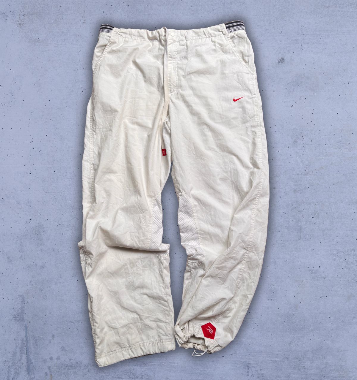 Vintage Y2K Nike Cortez 72 Track Pants Size XL White Red Detail Wide Leg Bungee Ankle
