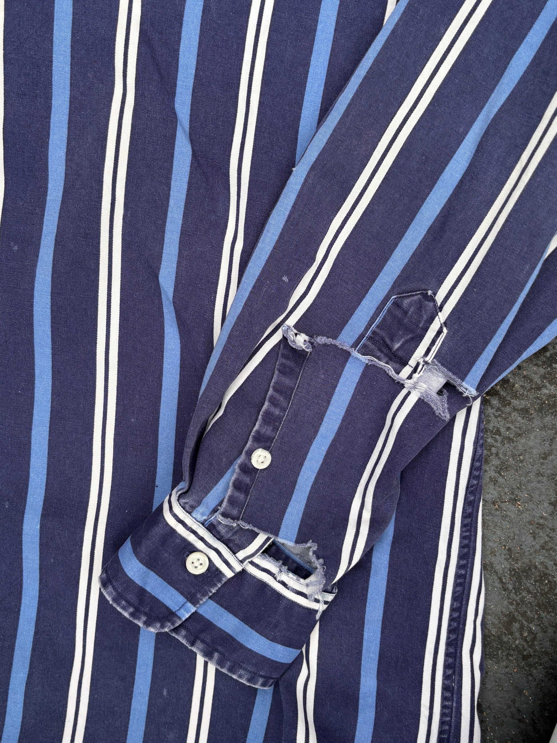 Vintage 90s Ralph Lauren Shirt Size L Navy Two Tone Downstripe Navy Pony Button Up