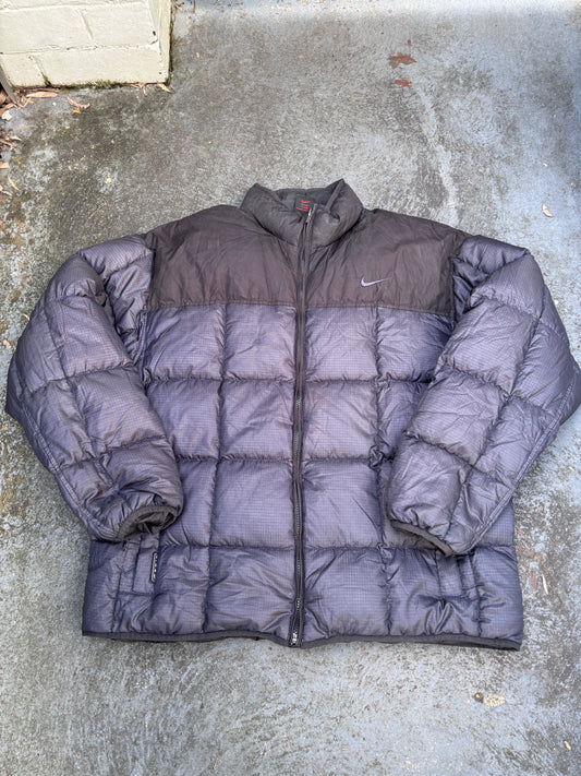 Vintage 90s Nike Down Puffer Jacket Size L Oversized Black Navy Swoosh Full Zip