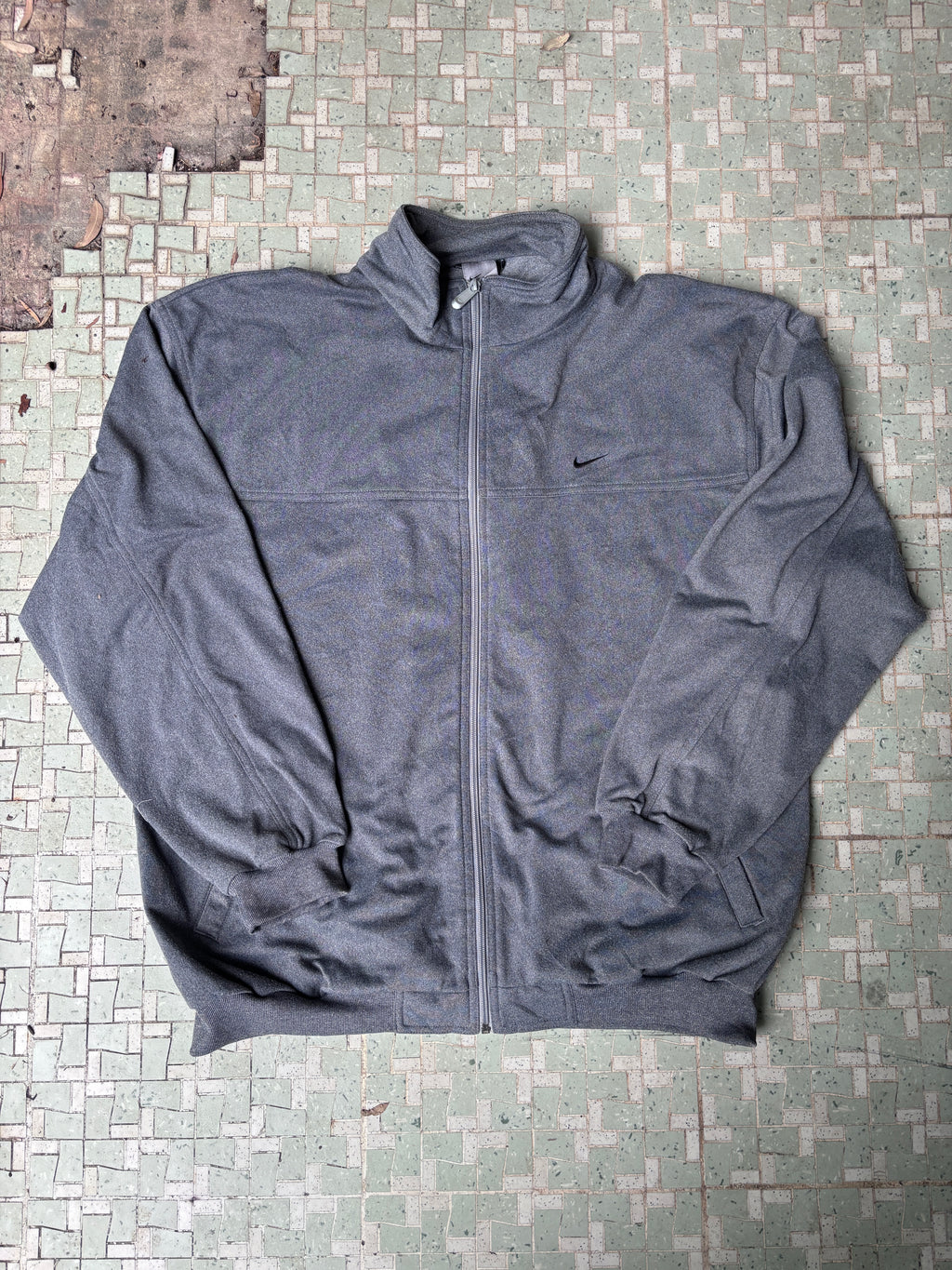 Vintage Y2K Nike 1/4 Zip Jumper Marble Grey XL Embroidered Swoosh Cuffed Boxy
