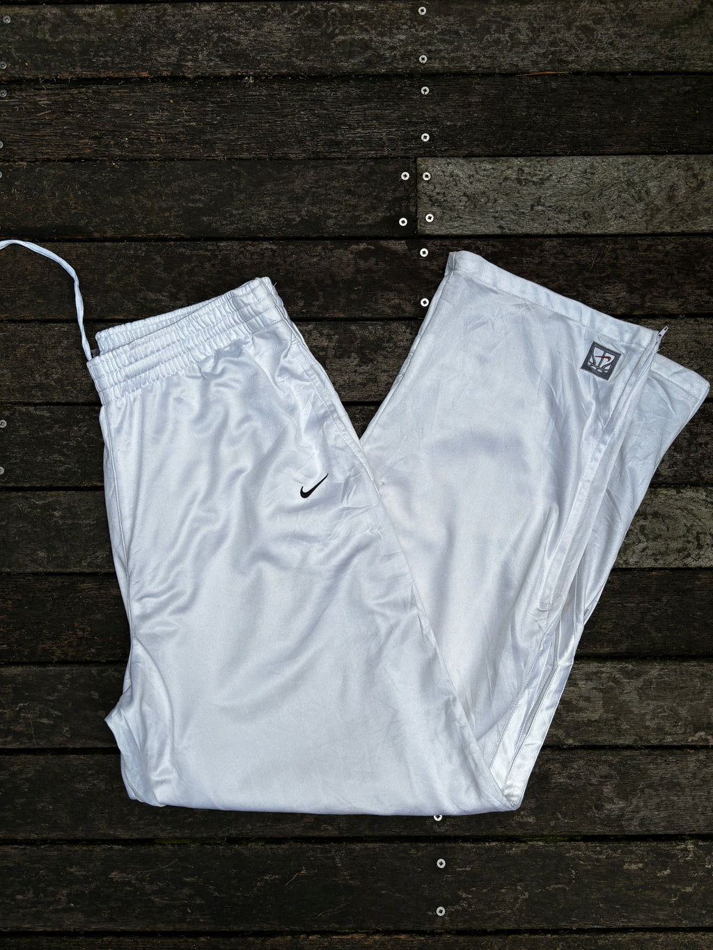 Classic Y2K Nike Track Pants Size L White Satin Style