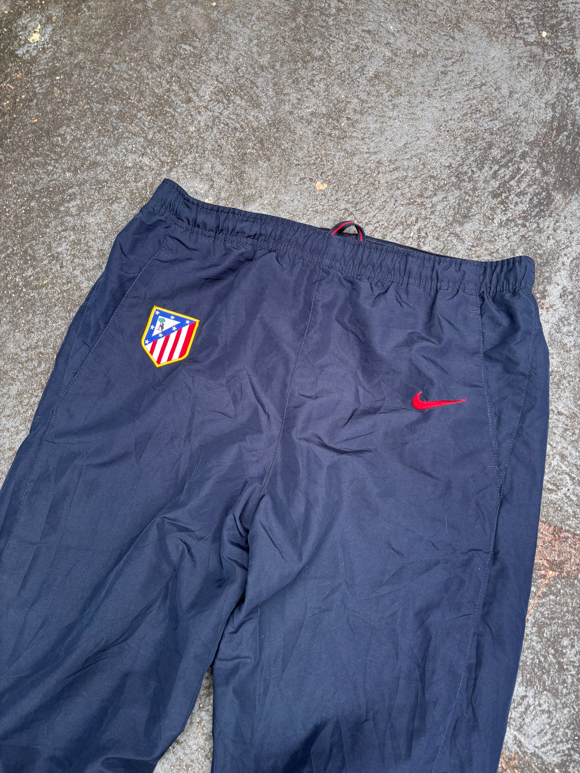 Vintage Y2K Nike Football Track Pants Size L Navy Red Swoosh Logo Athletico Madrid
