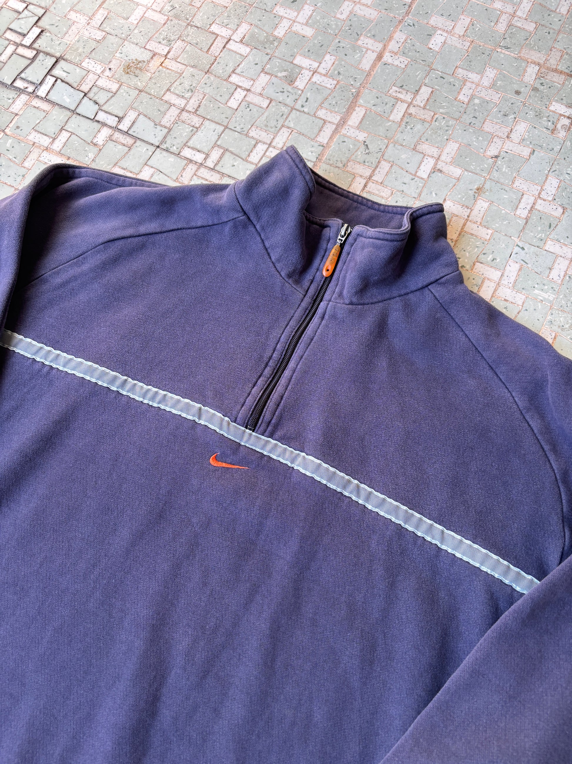 Vintage NIKE 1/4 Zip Jumper Size XL Navy Orange Swoosh Y2K 90's Boxy Pullover