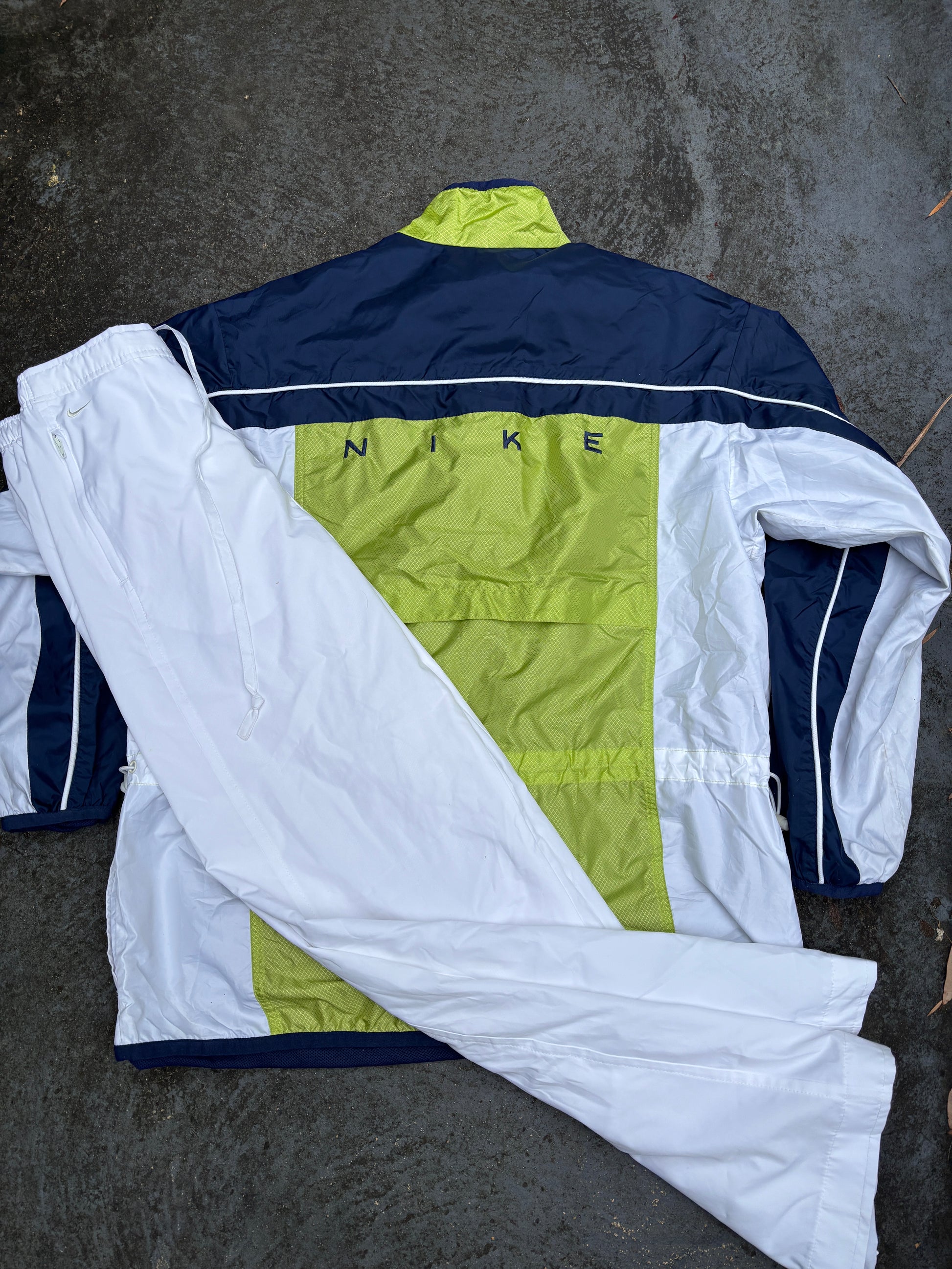 Vintage 90s Y2K Nike Tracksuit Set Sz S Blue Green Spell Out Jacket White Pants