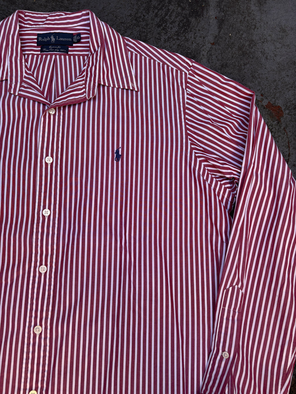 Vintage 90s Ralph Lauren Shirt Size XL Red White Stripe 2 Ply Cotton Custom Fit